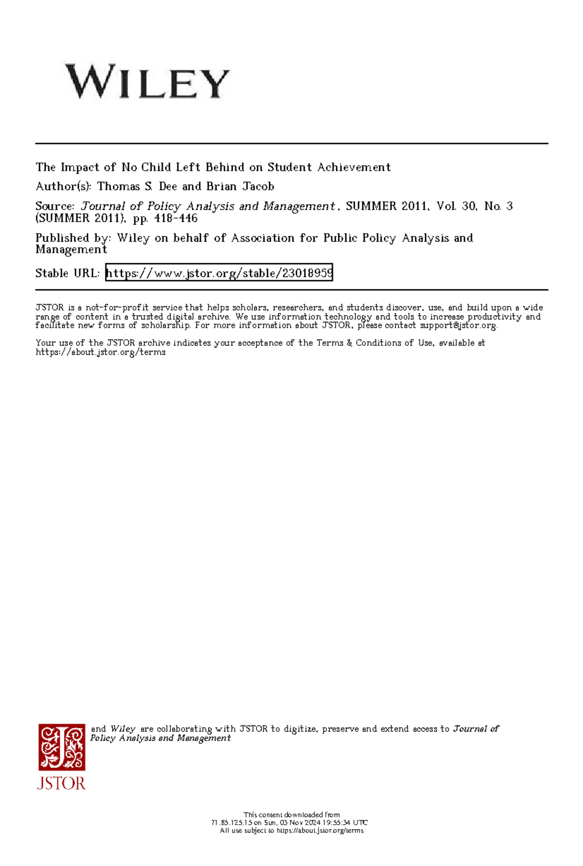 The Impact of No Child Left Behind on Student Achievement (NCLB ...