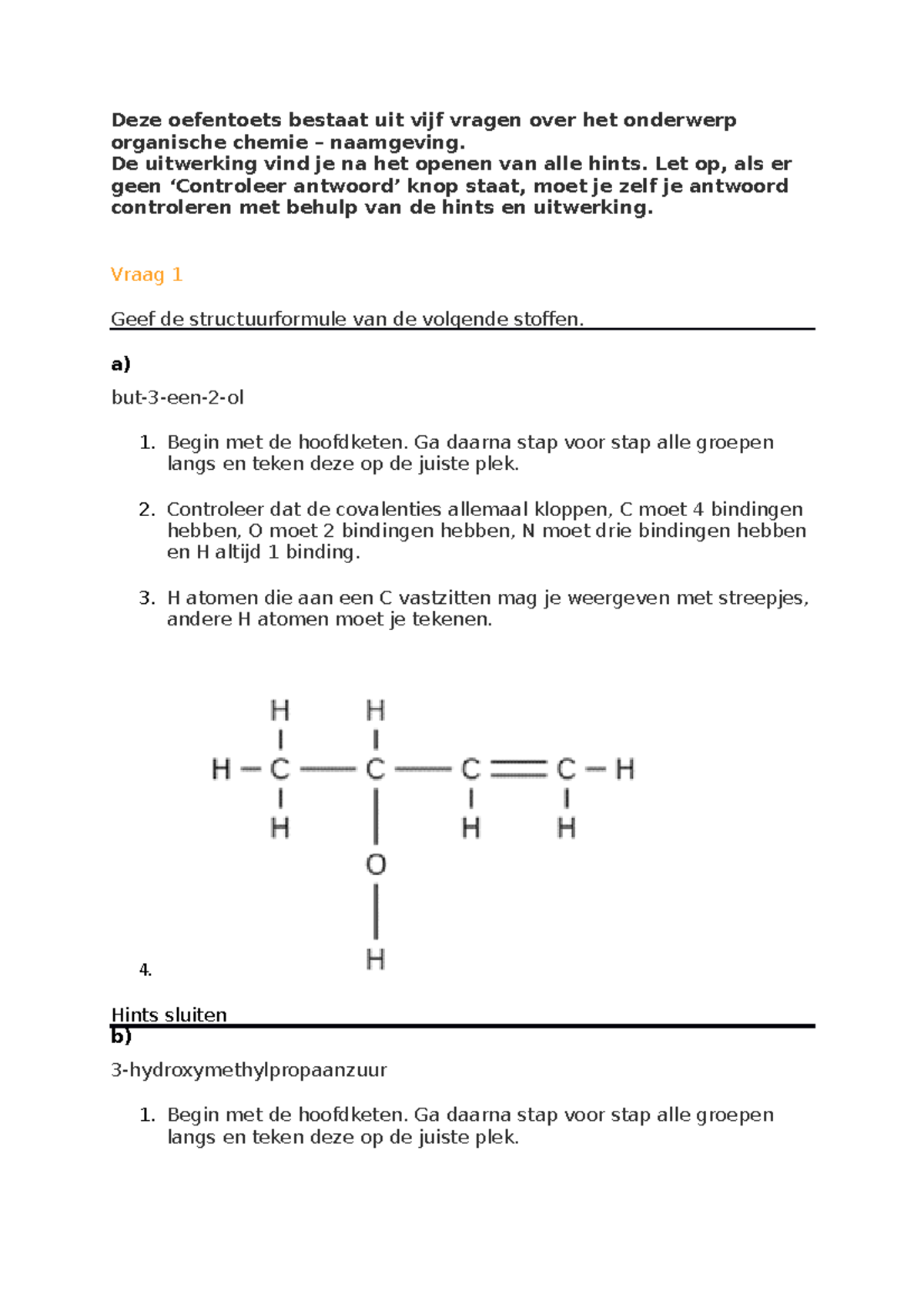 Oefentoets Organische Chemie: Structuurformules en Naamgeving - Studeersnel