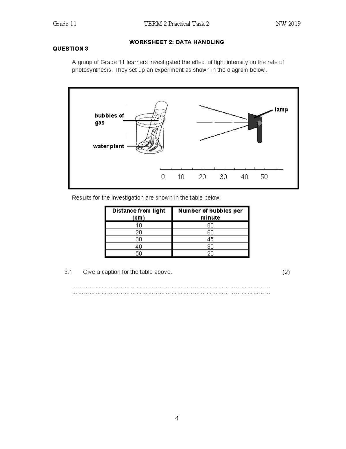 Data handling 1 - The effect of light intensity during photosynthesis ...