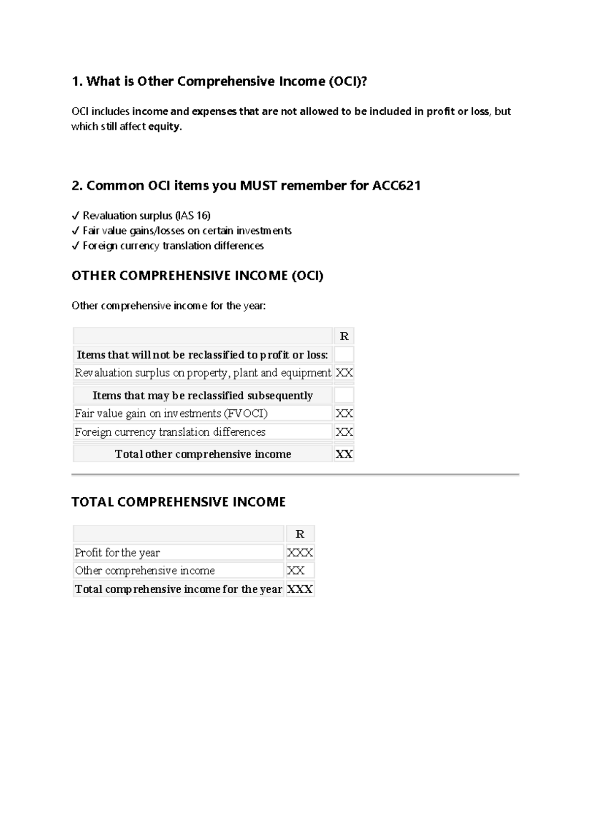 ACC621 Other Comprehensive Income (OCI) Explained and Key Items - Studocu