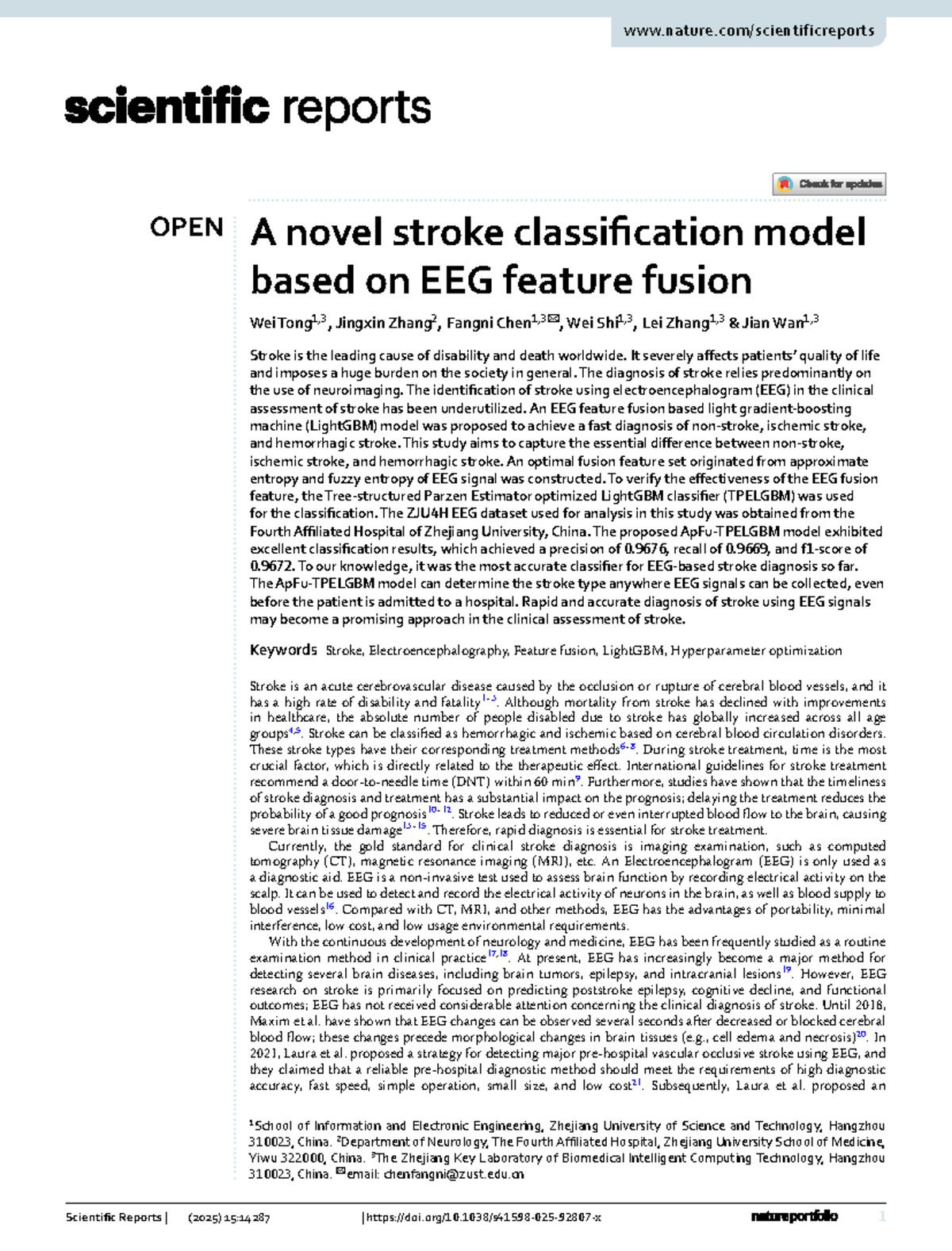 EEG Feature Fusion for Stroke Classification Using LightGBM (ZJU4H ...