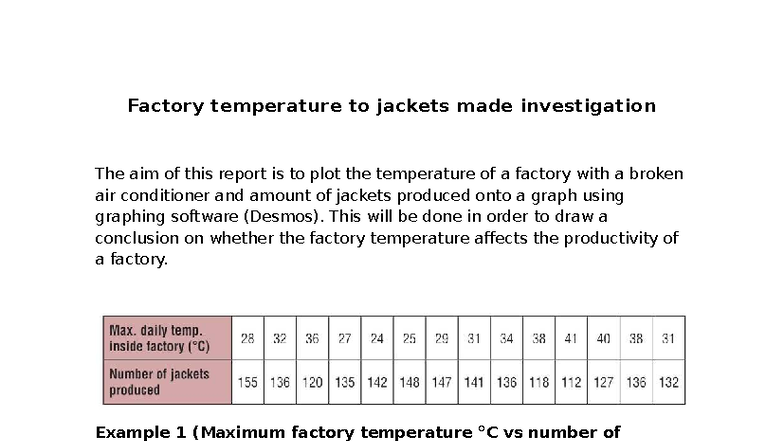 Factory temp jackets investigation - Factory temperature to jackets ...