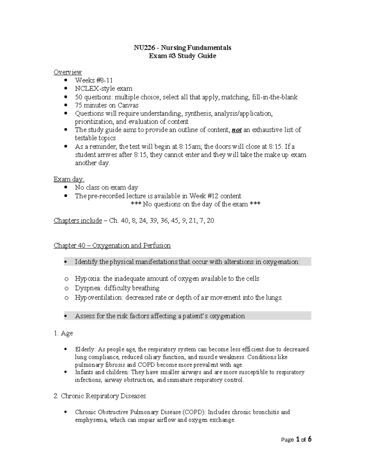 NU226 Nursing Fundamentals Exam 3 Study Guide: Key Concepts ...