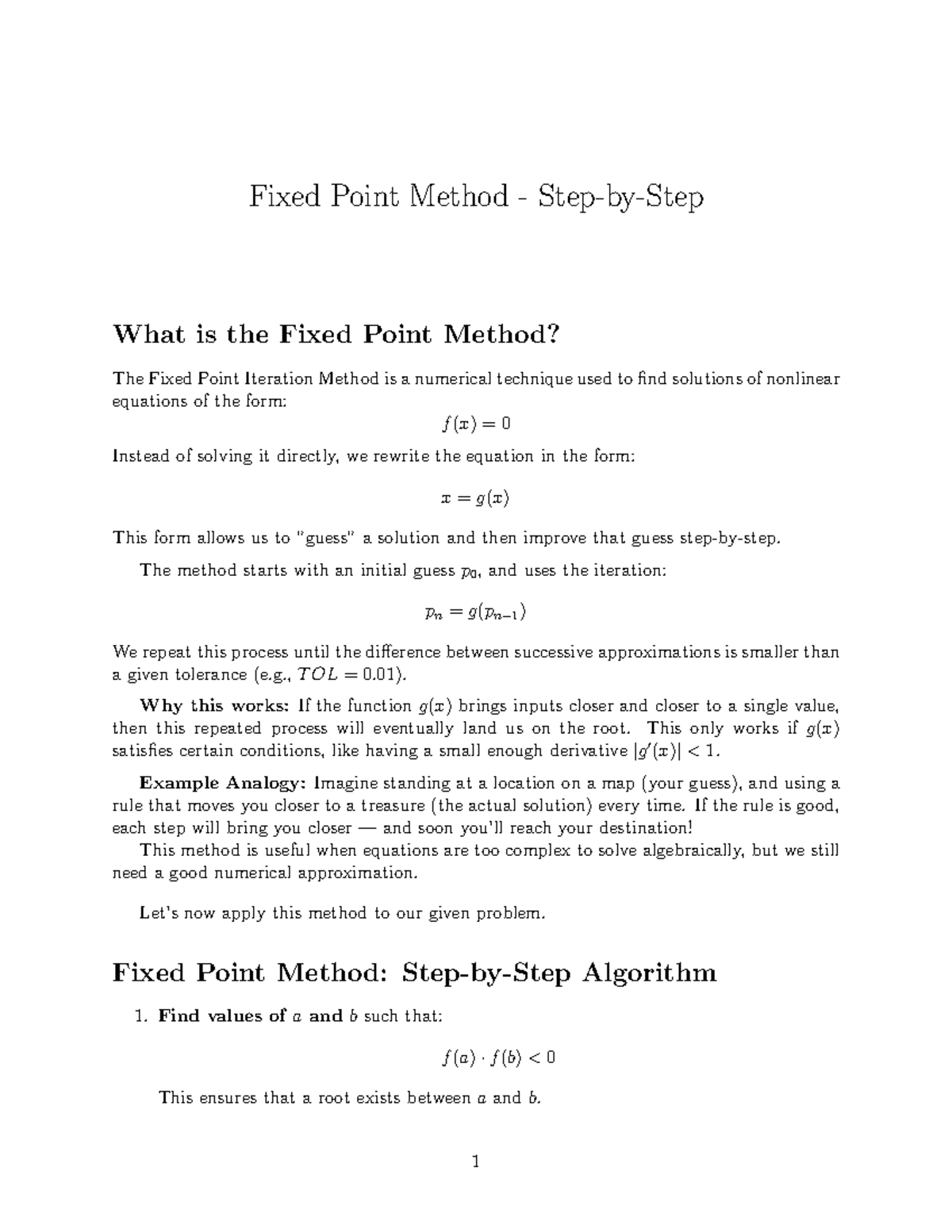 Fixed Point Method: Numerical Solutions for Nonlinear Equations - Studocu