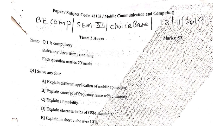 SEM VII Question Paper: Mobile Communication & Computing (42152) - Studocu