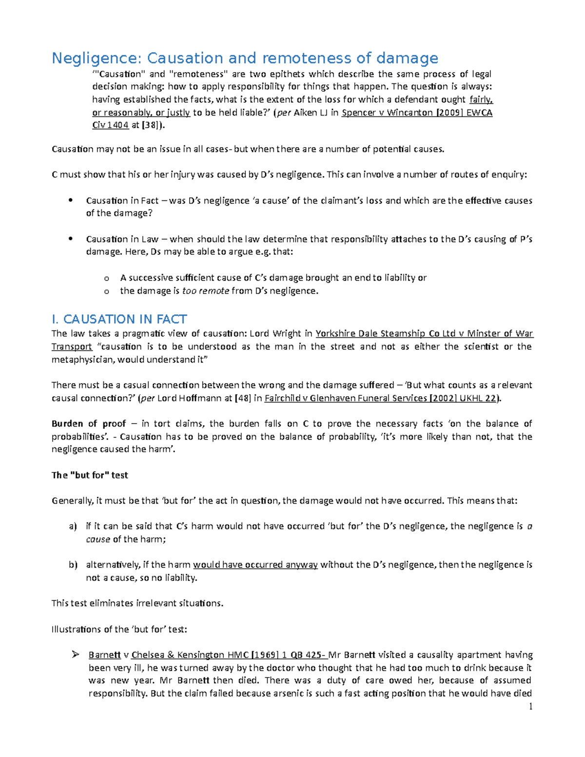 Negligence and Causation: Key Concepts in Tort Law (LAW 101) - Studocu