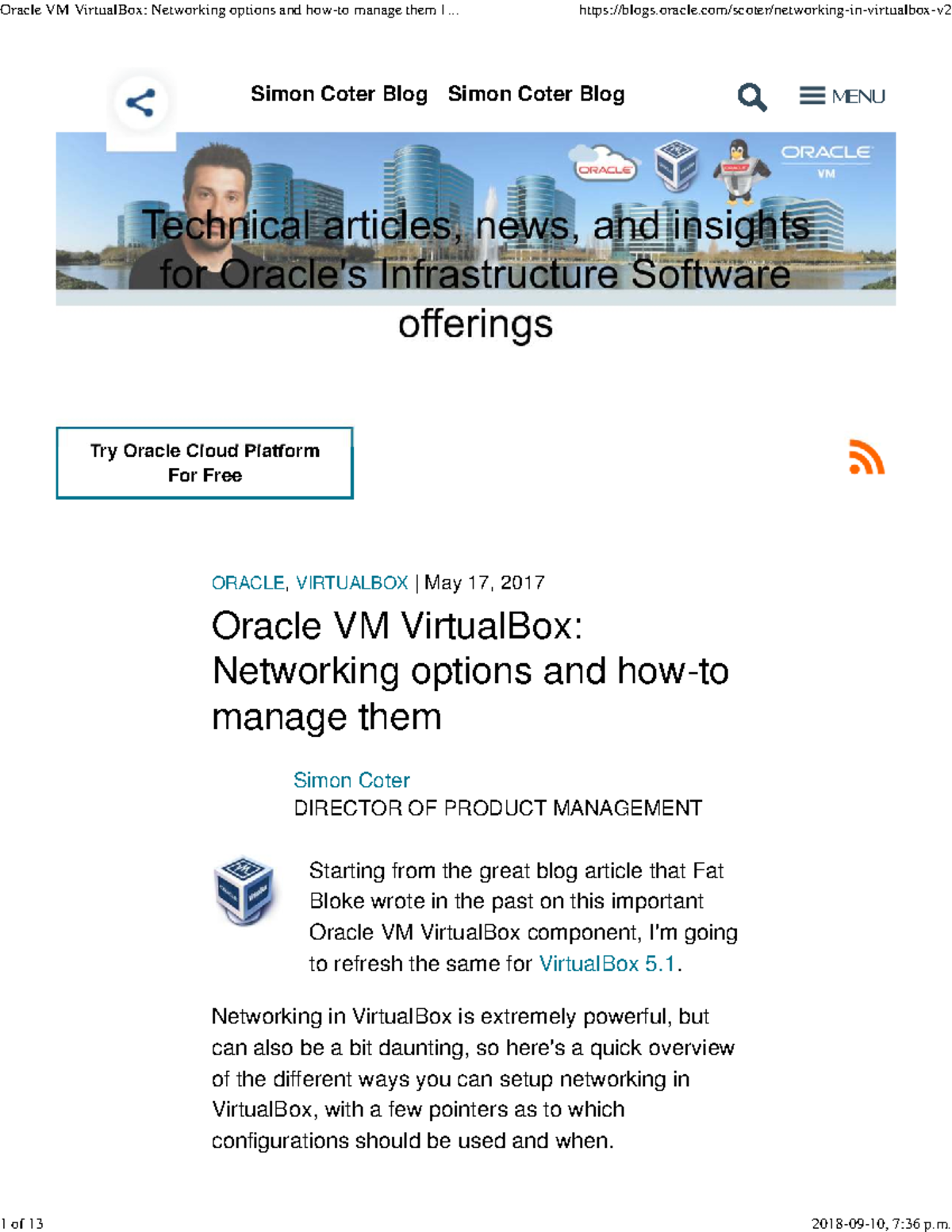 Oracle VM VirtualBox: Networking Options & Management Guide - Studocu