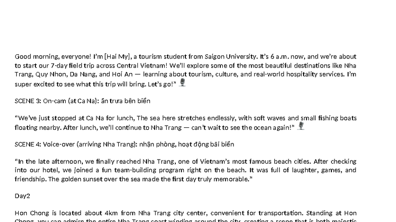 Field Trip Script: Tourism Exploration in Central Vietnam - Studocu
