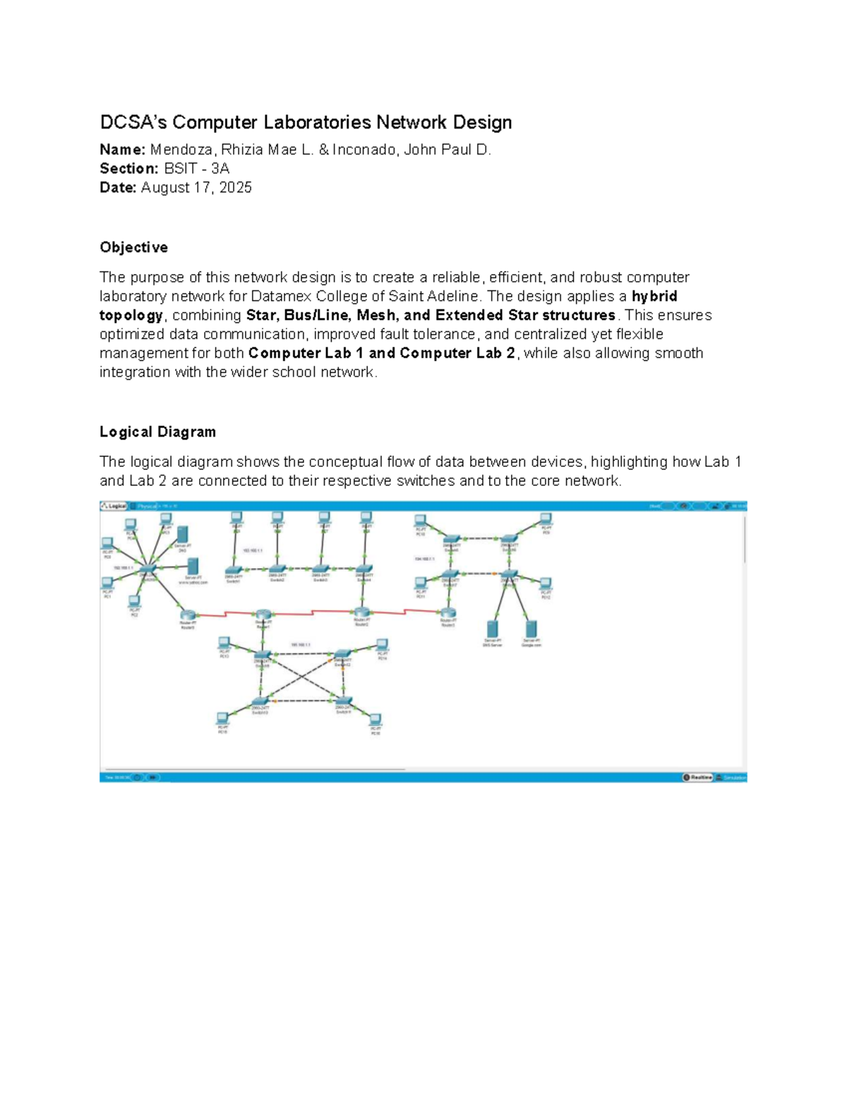 DCSA Computer Labs Network Design: Hybrid Topology Overview - Studocu