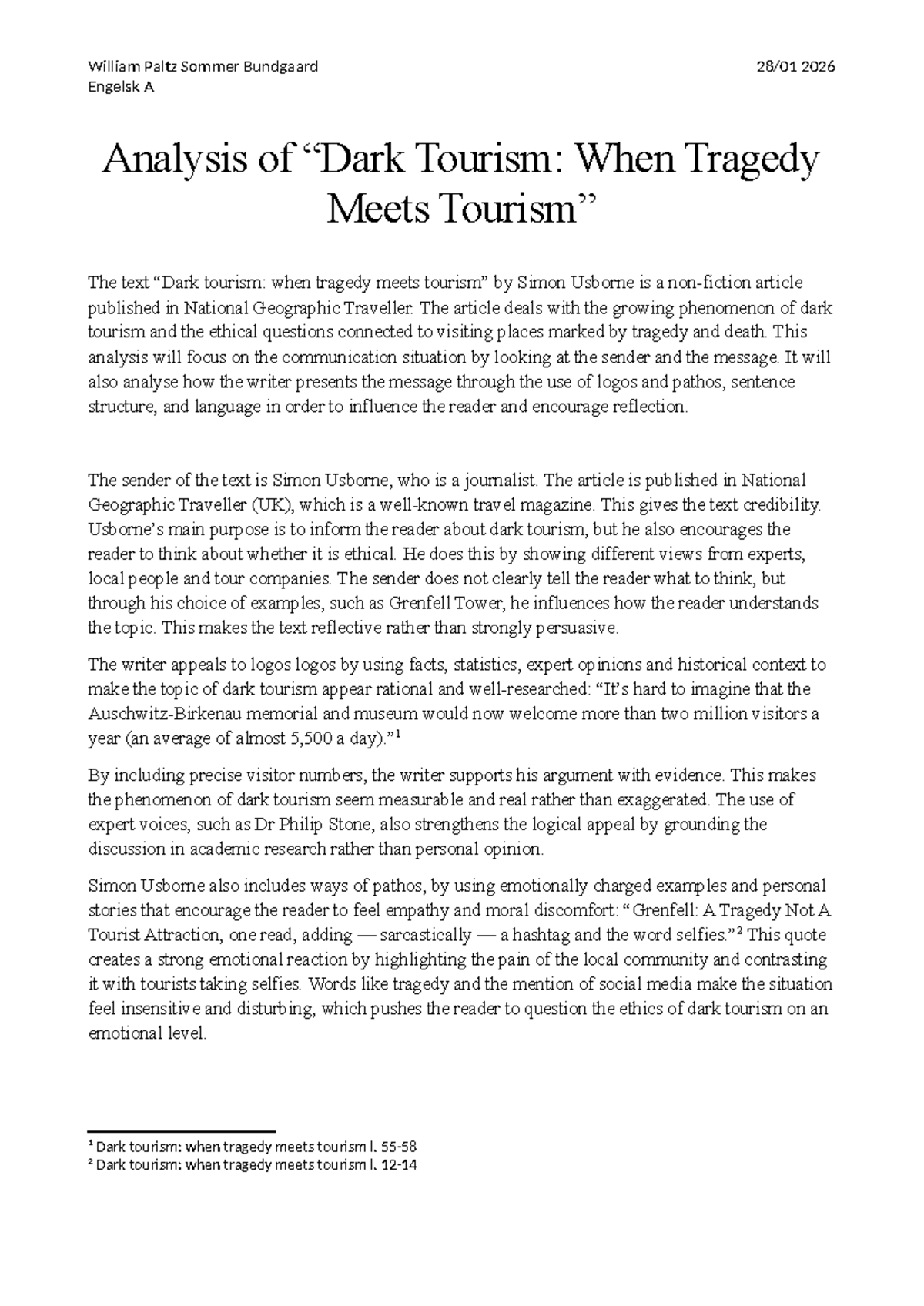Engelsk A 2026: Analysis of Dark Tourism - When Tragedy Meets Tourism ...