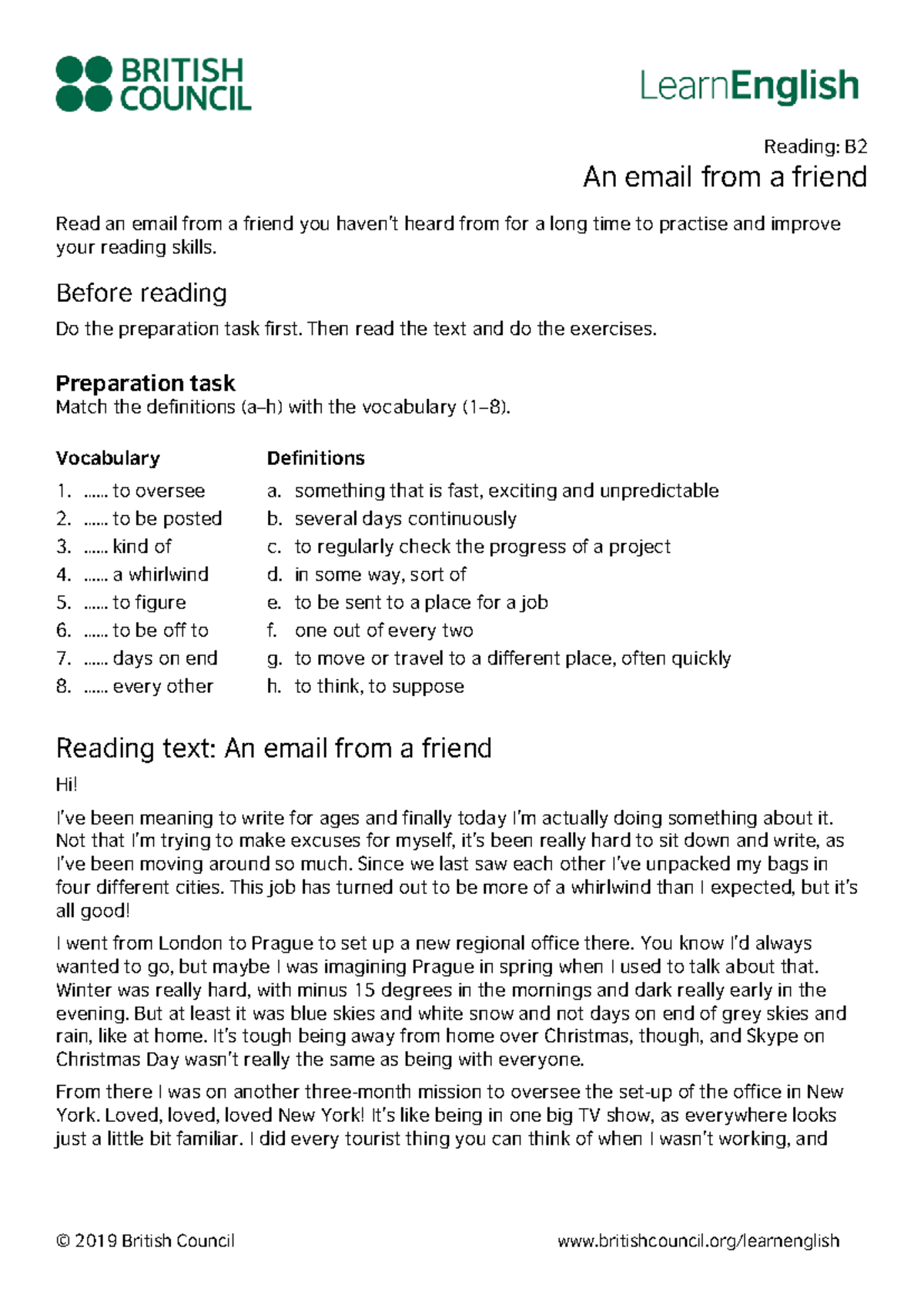 Learn English Reading B2: An Email from a Friend - Practice & Exercises ...