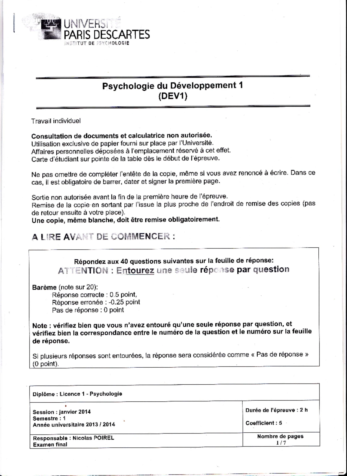 Examen QCM Psychologie du Développement 1 (DEV1) 2017 - psychologie du ...