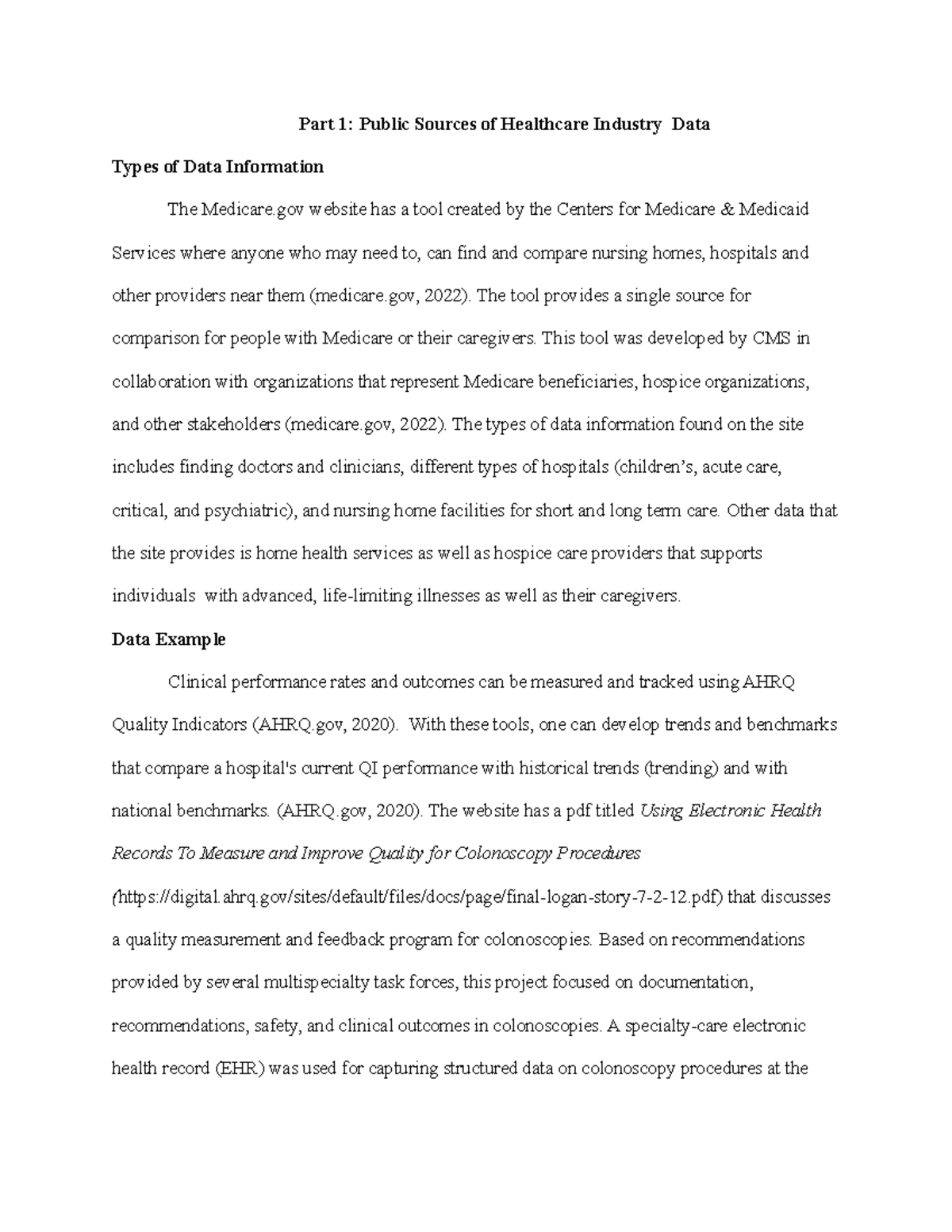 IHP 604 mod 1 short paper - Part 1: Public Sources of Healthcare ...