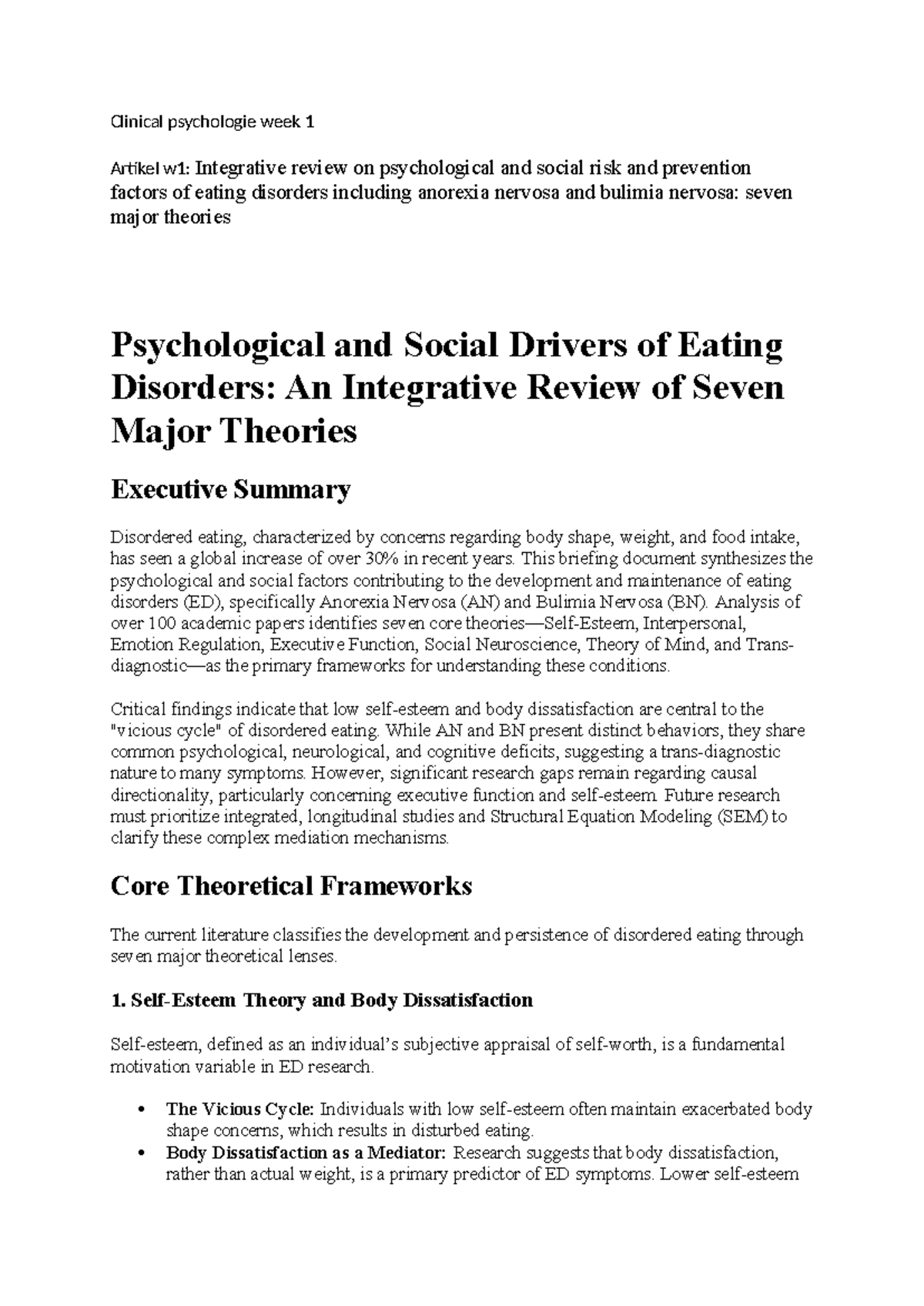 Clinical Psychologie W1: Integrative Review of Eating Disorders ...