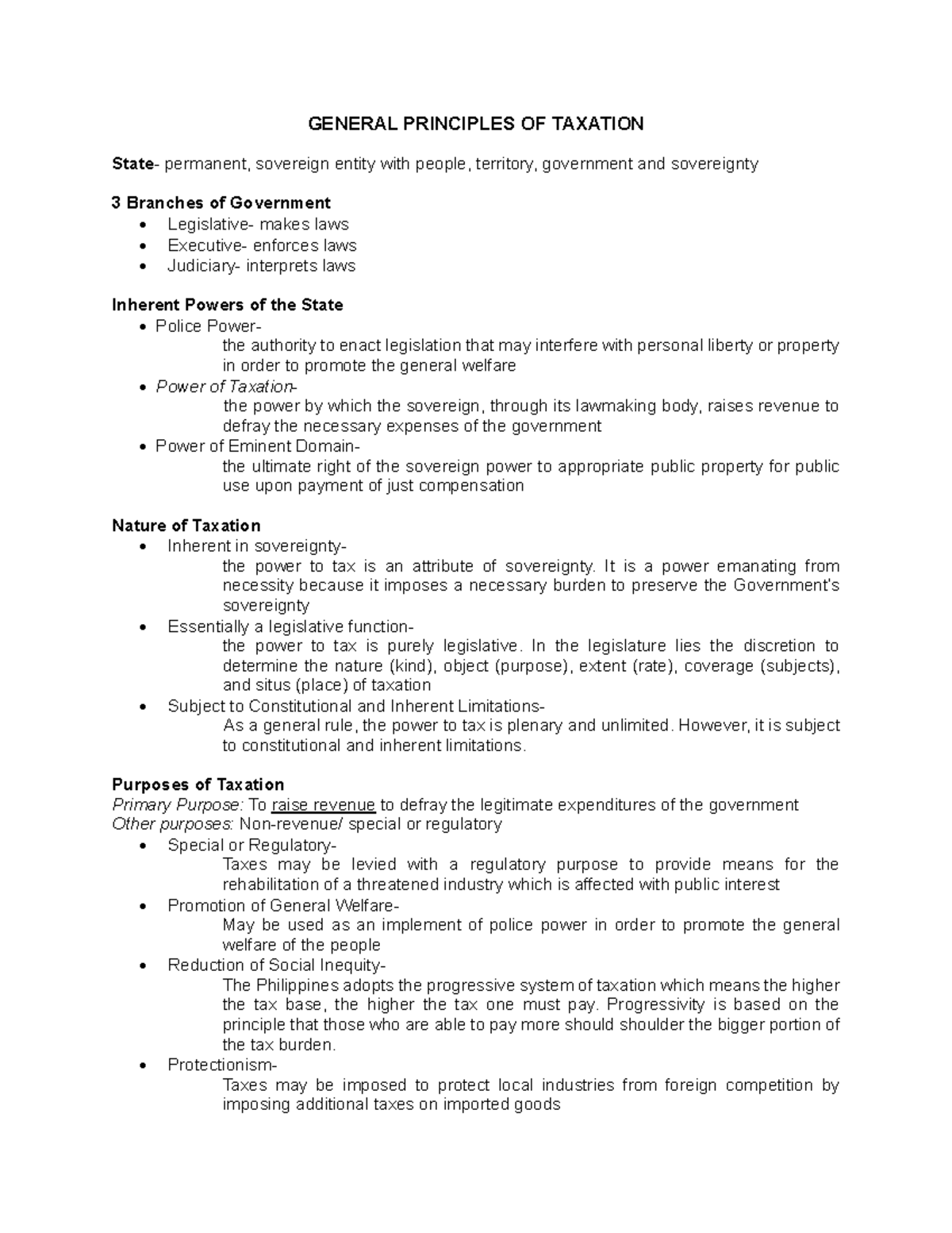General Principles of Taxation (Course Code: TAX101) - Studocu