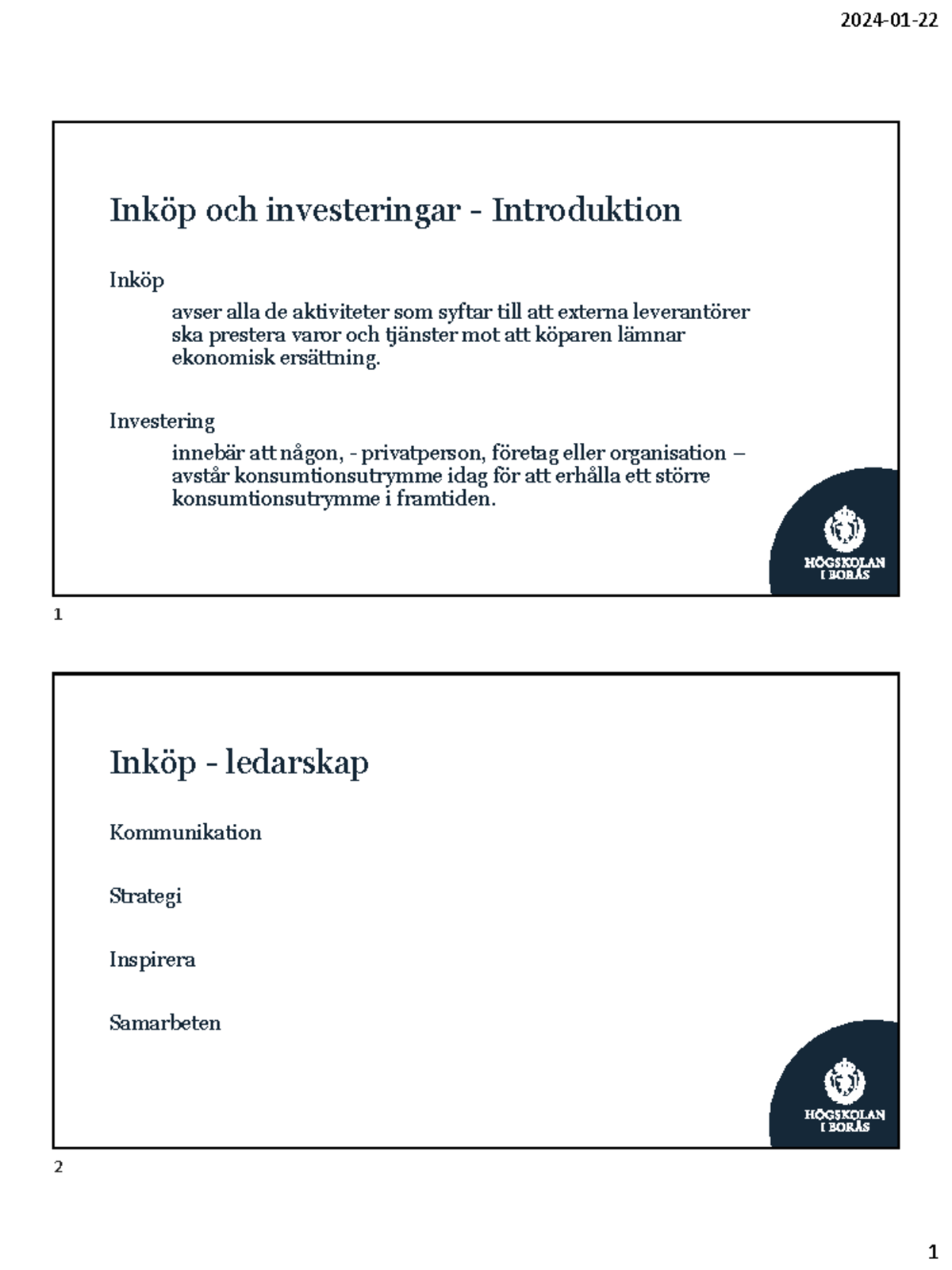 INK F1 Introduktion till Inköp och Investeringar - Studocu