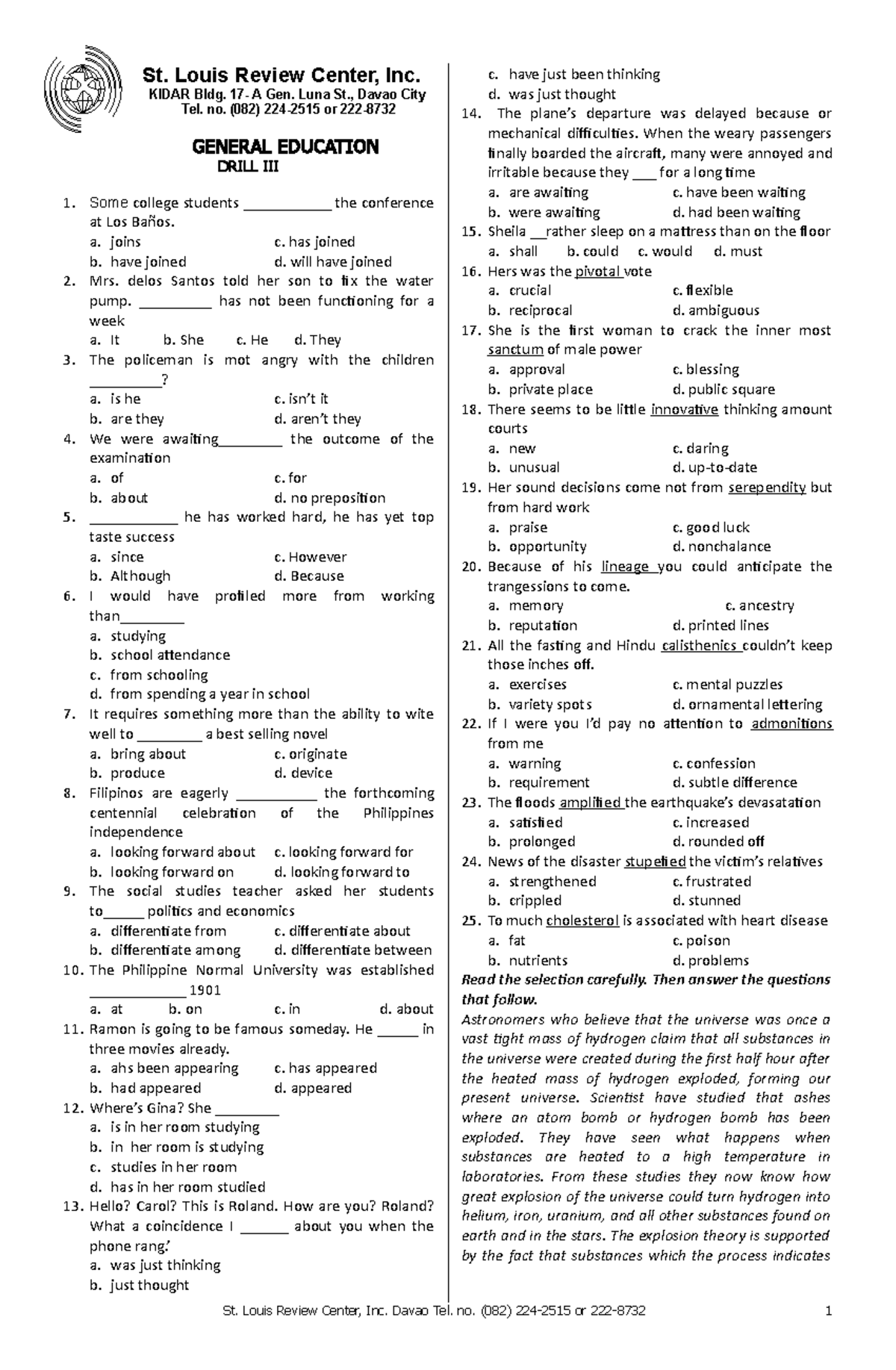 General Education Review Questions for Pre Board Exam - Studocu