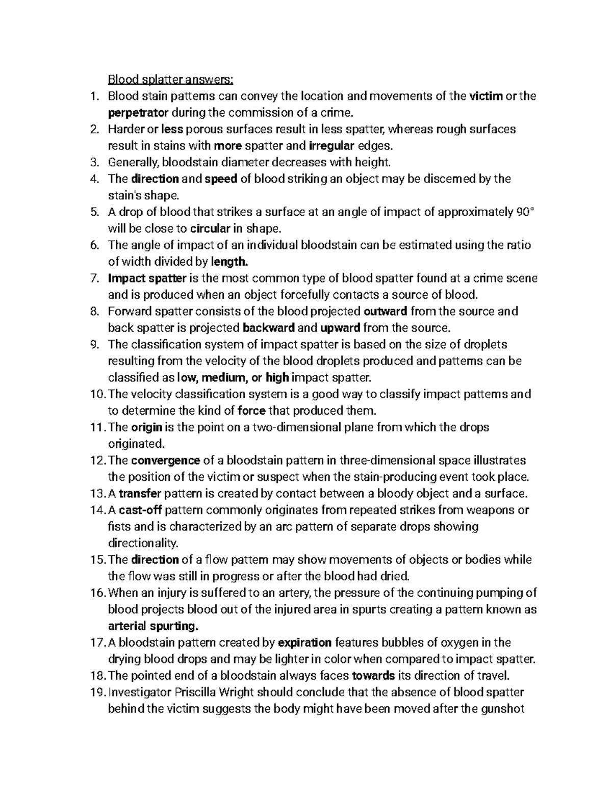 Crime Test 2 - Blood Spatter & Forensic Toxicology Answers - Studocu