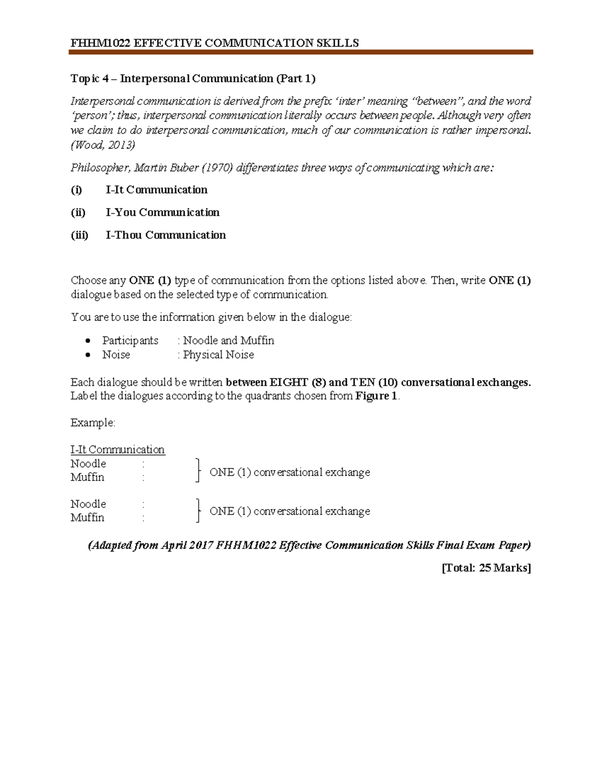 FHHM1022 Effective Communication Skills: Interpersonal Dialogue ...