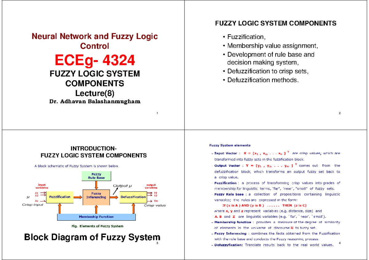 Lecture 8: Fuzzy Logic Systems in Neural Network - ECEg-4324 - Studocu
