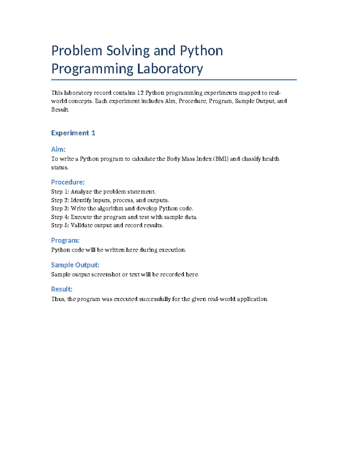 Python Lab Manual: 12 Experiments in Problem Solving & Programming ...