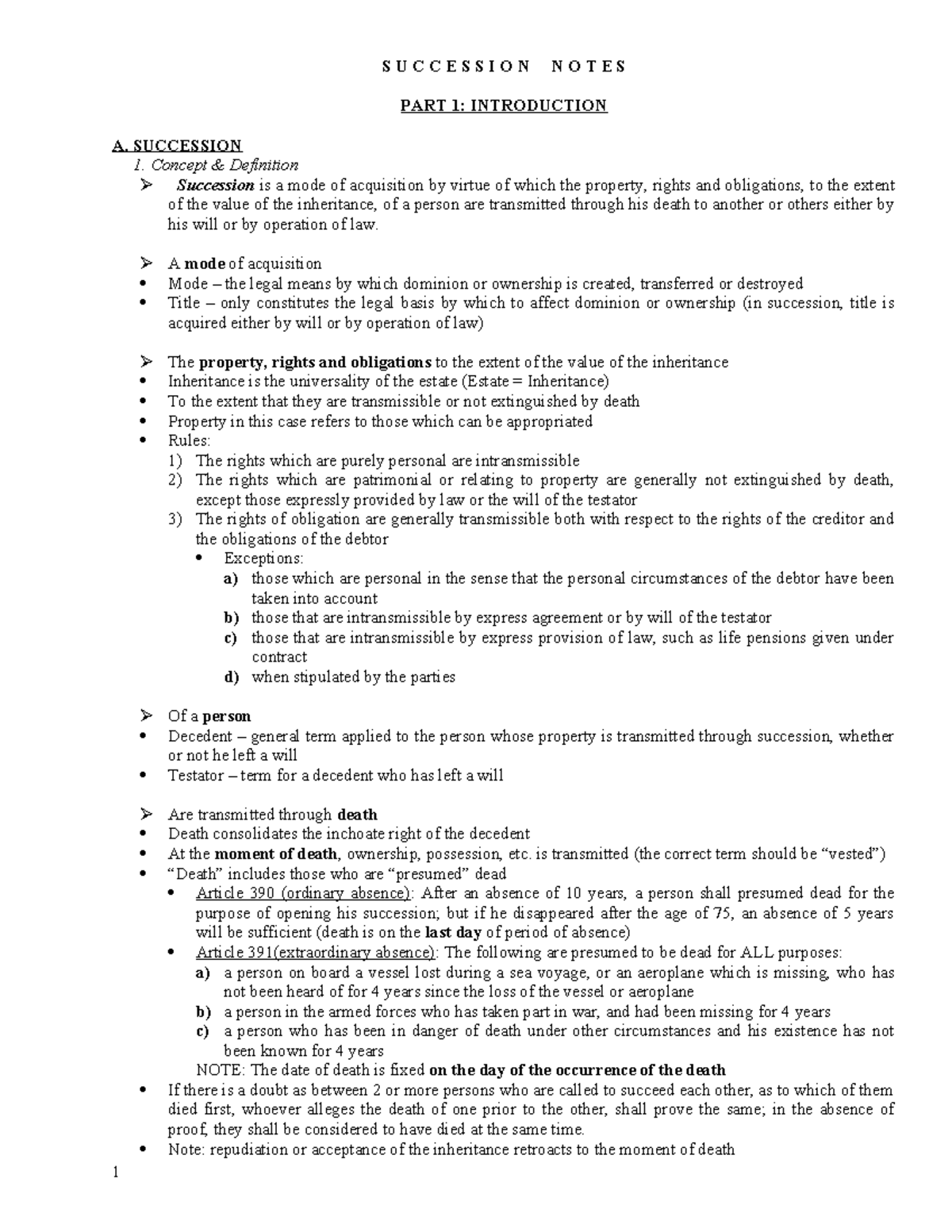 Succession Notes - NAAA: Key Concepts and Principles Explained - Studocu