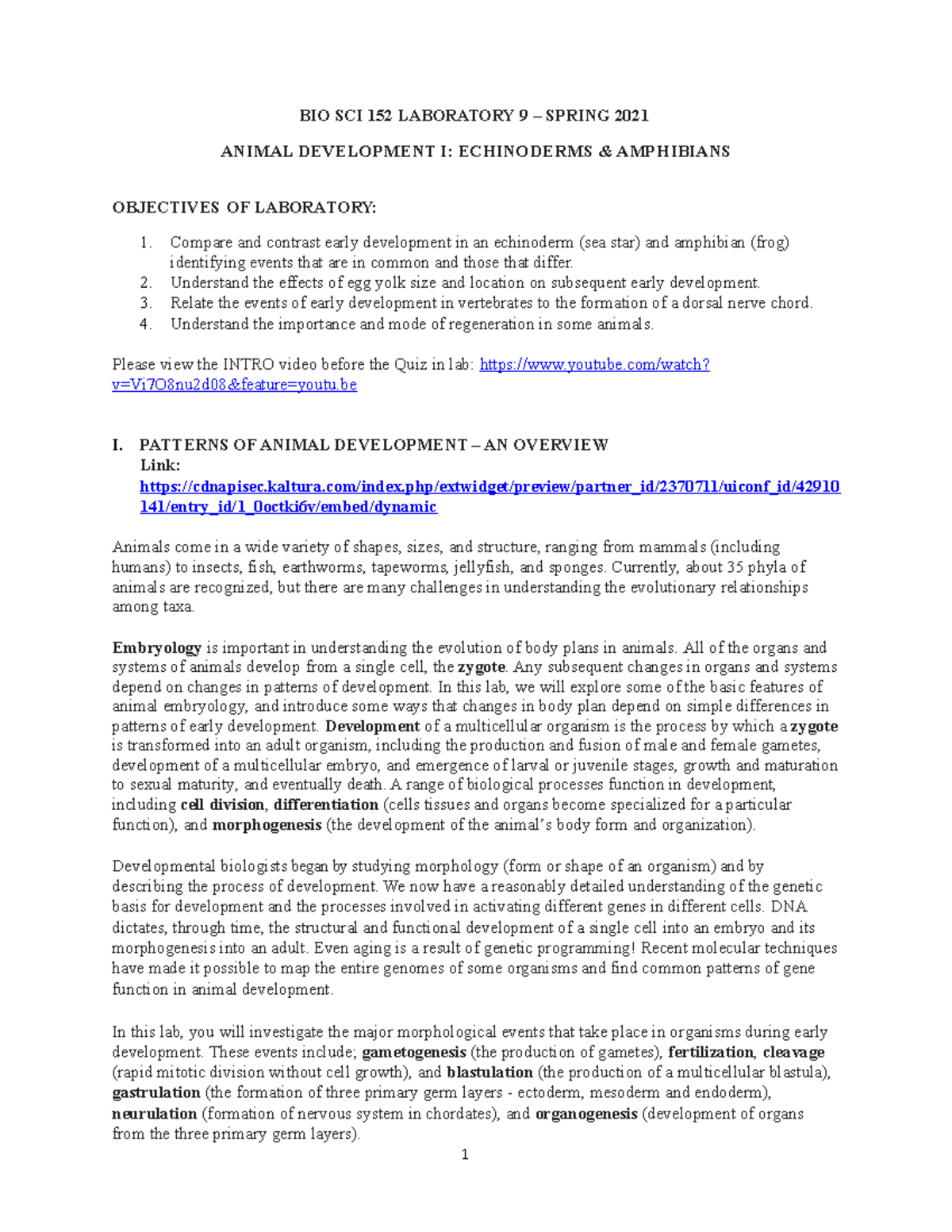 Lab 9 Animal Dev I SP21 copy - BIO SCI 152 LABORATORY 9 – SPRING 2021 ...