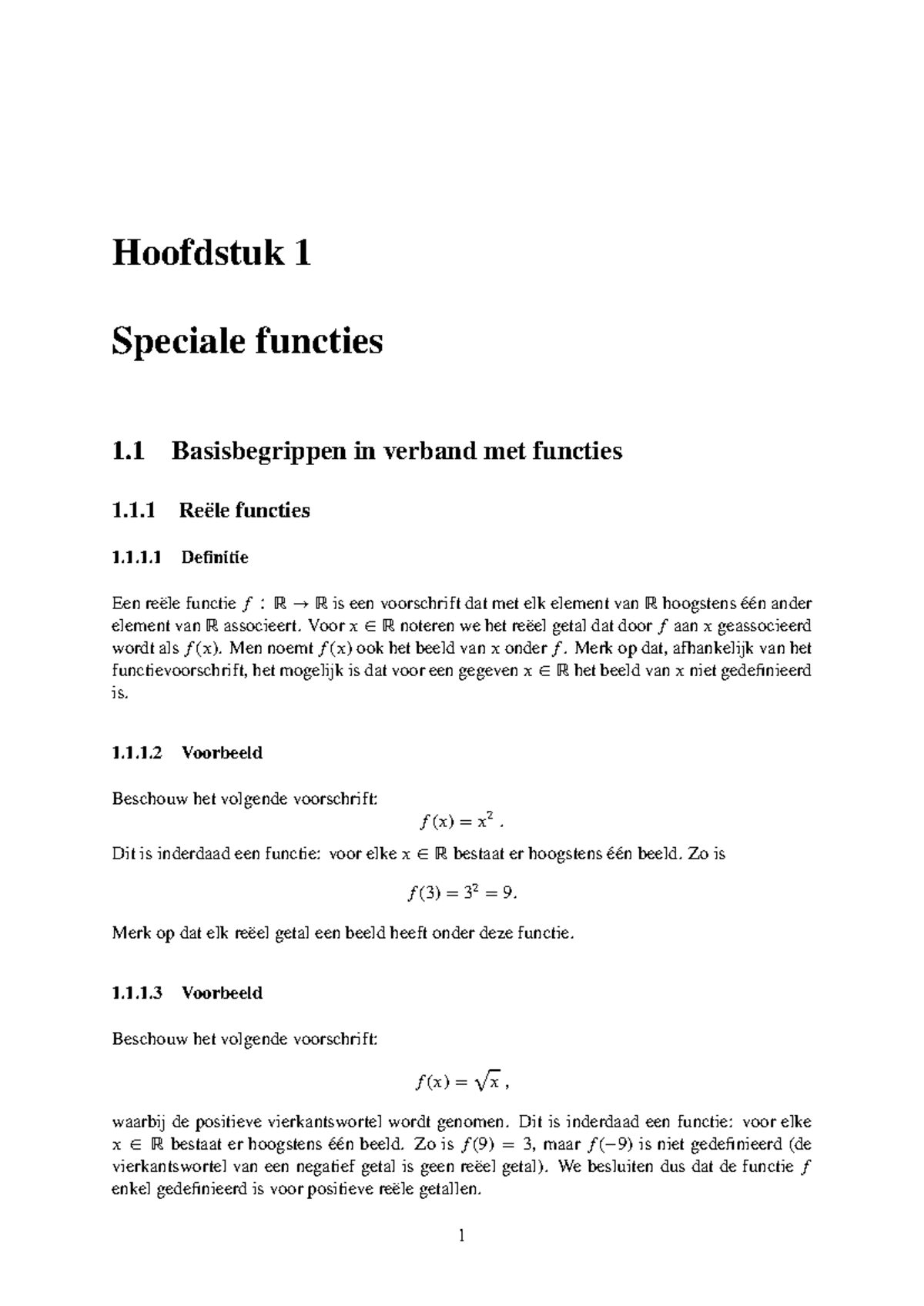Hoofdstuk 1: Speciale Functies in de Cursus Wiskunde - Studocu