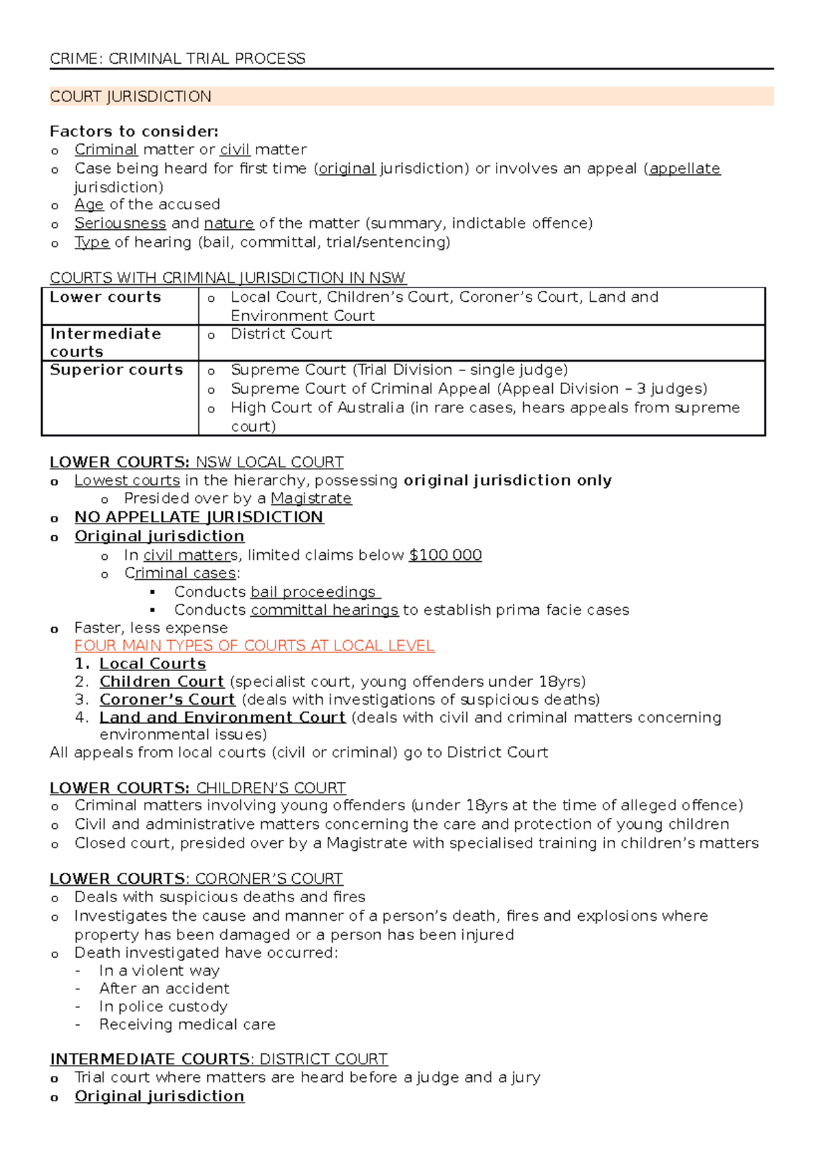 HSC Legal Studies Notes - Criminal Trial Process Overview - Studocu
