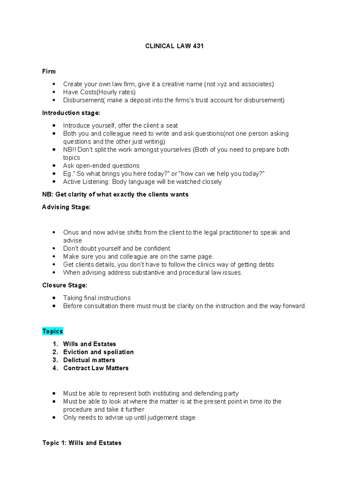 Clinical LAW 431: Creating Your Own Law Firm - Week 5 Guide - Studocu