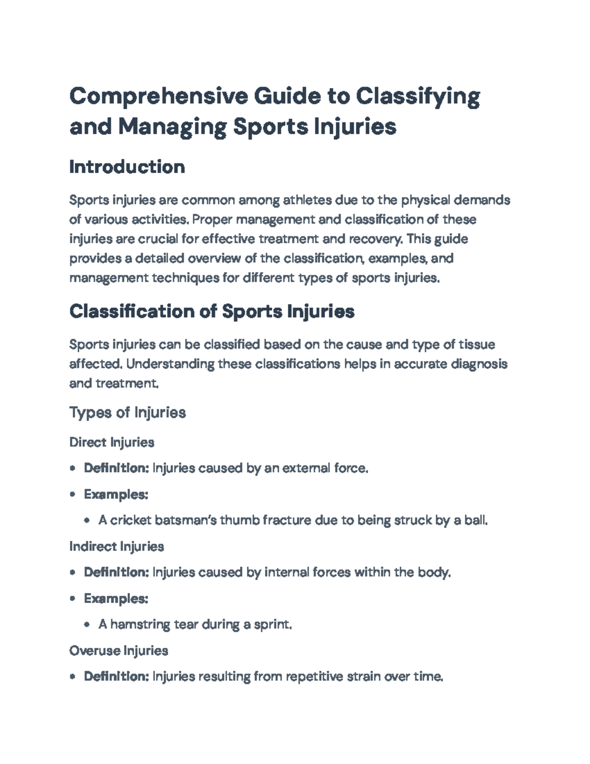 Comprehensive Guide to Classifying and Managing Sports Injuries ...