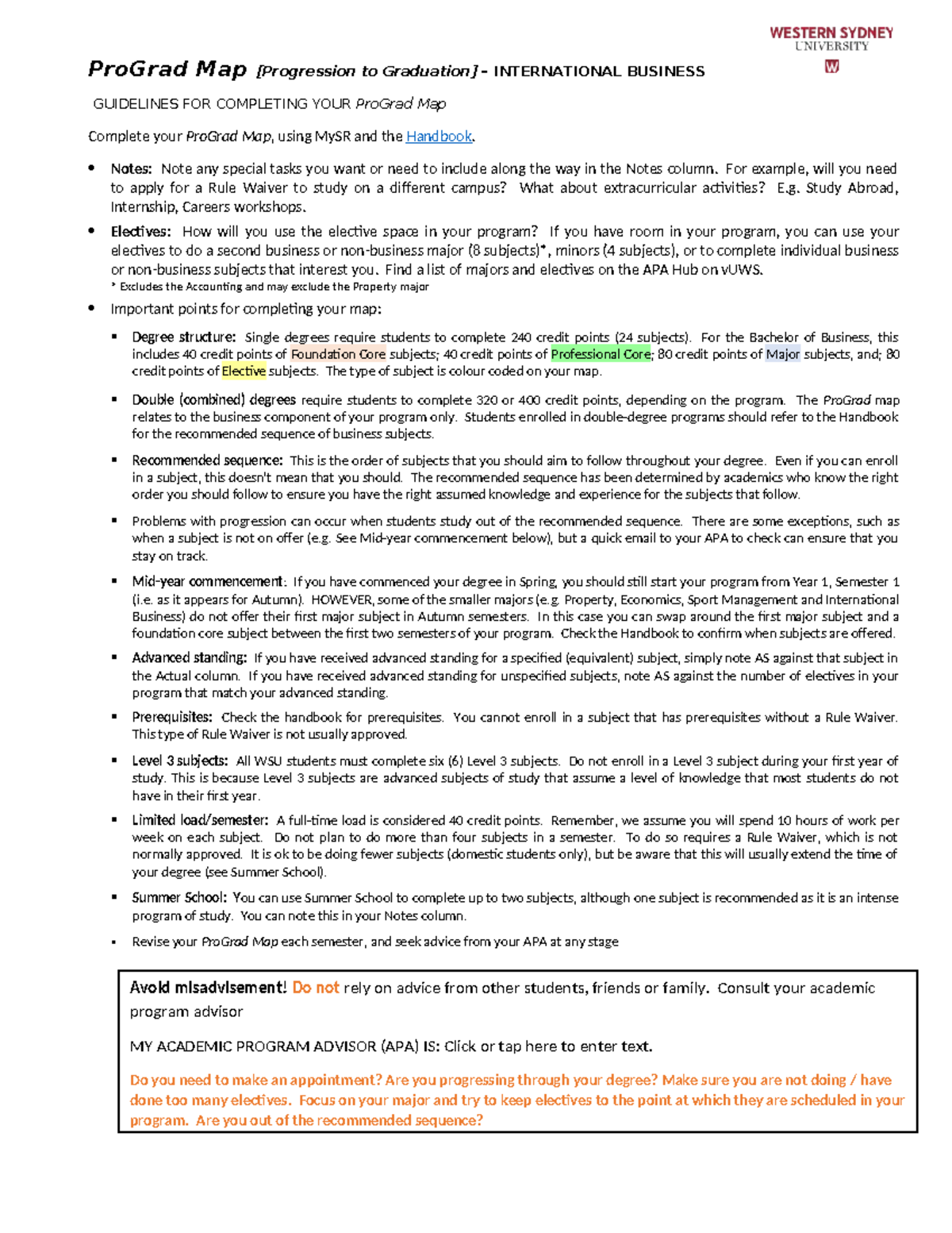 ProGrad Map: Guidelines for Completing Your International Business 2786 ...