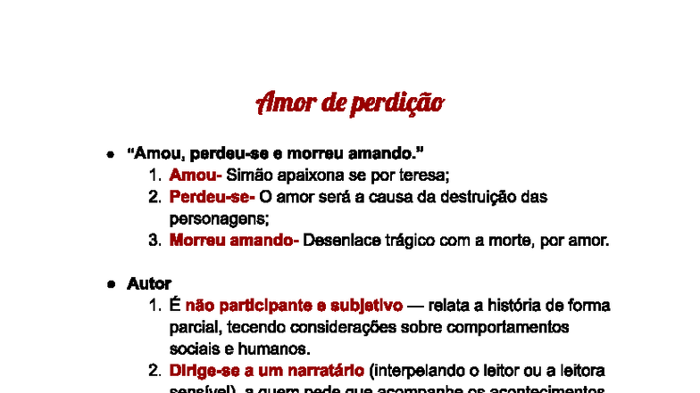 Amor e Tragédia em "Amor de Perdição" - Análise e Reflexões - Studocu
