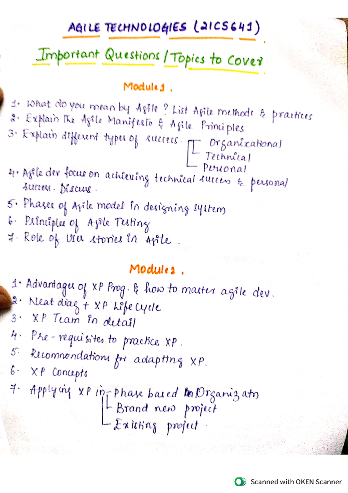 AGILE 21CS641 QNS - Key Questions for Internals & Exam Prep - Studocu