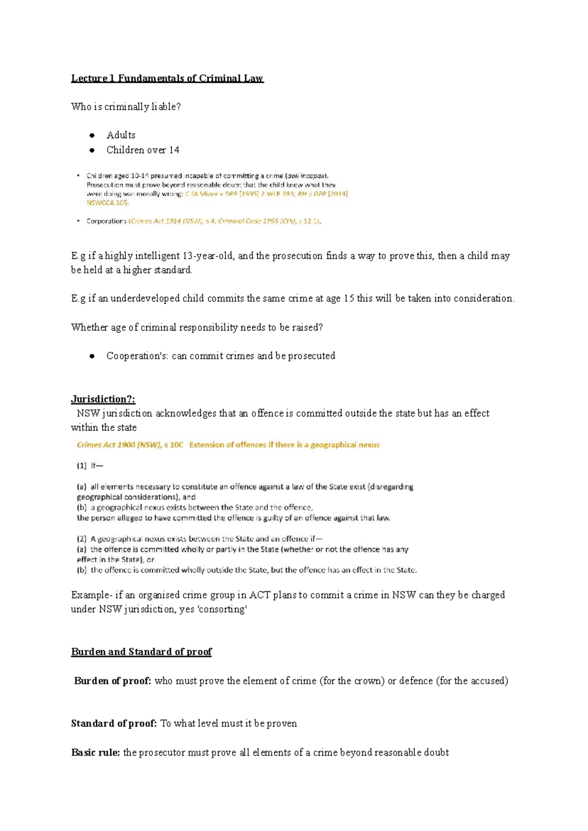 Lecture 1: Fundamentals of Criminal Law - Key Concepts and Cases - Studocu