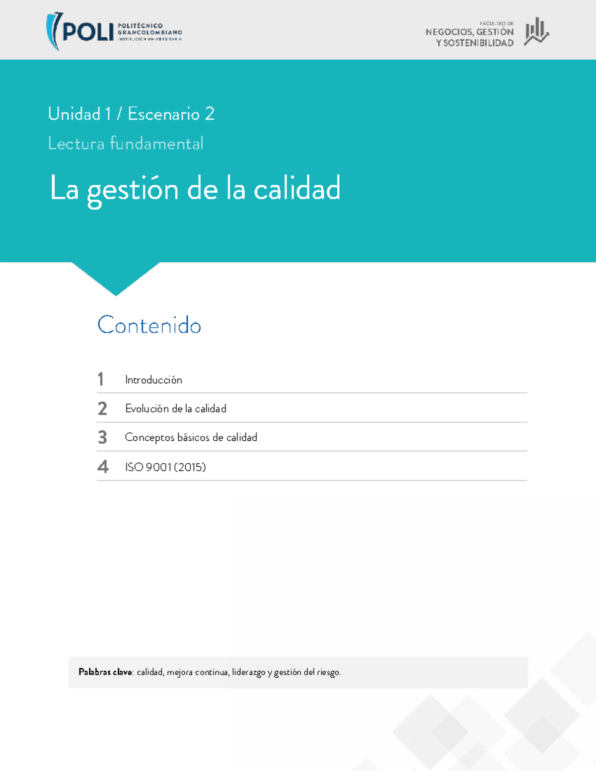 Unidad 1 Escenario 2: Gestión de la Calidad y ISO 9001 (2015) - Studocu