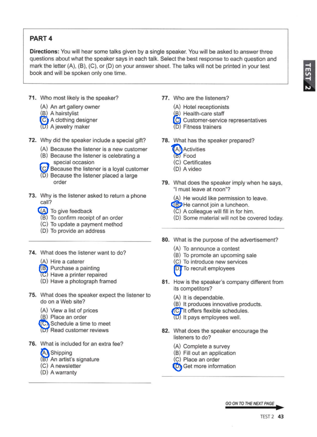 TEST 2 Listening Comprehension - Part 4 Questions - Studocu