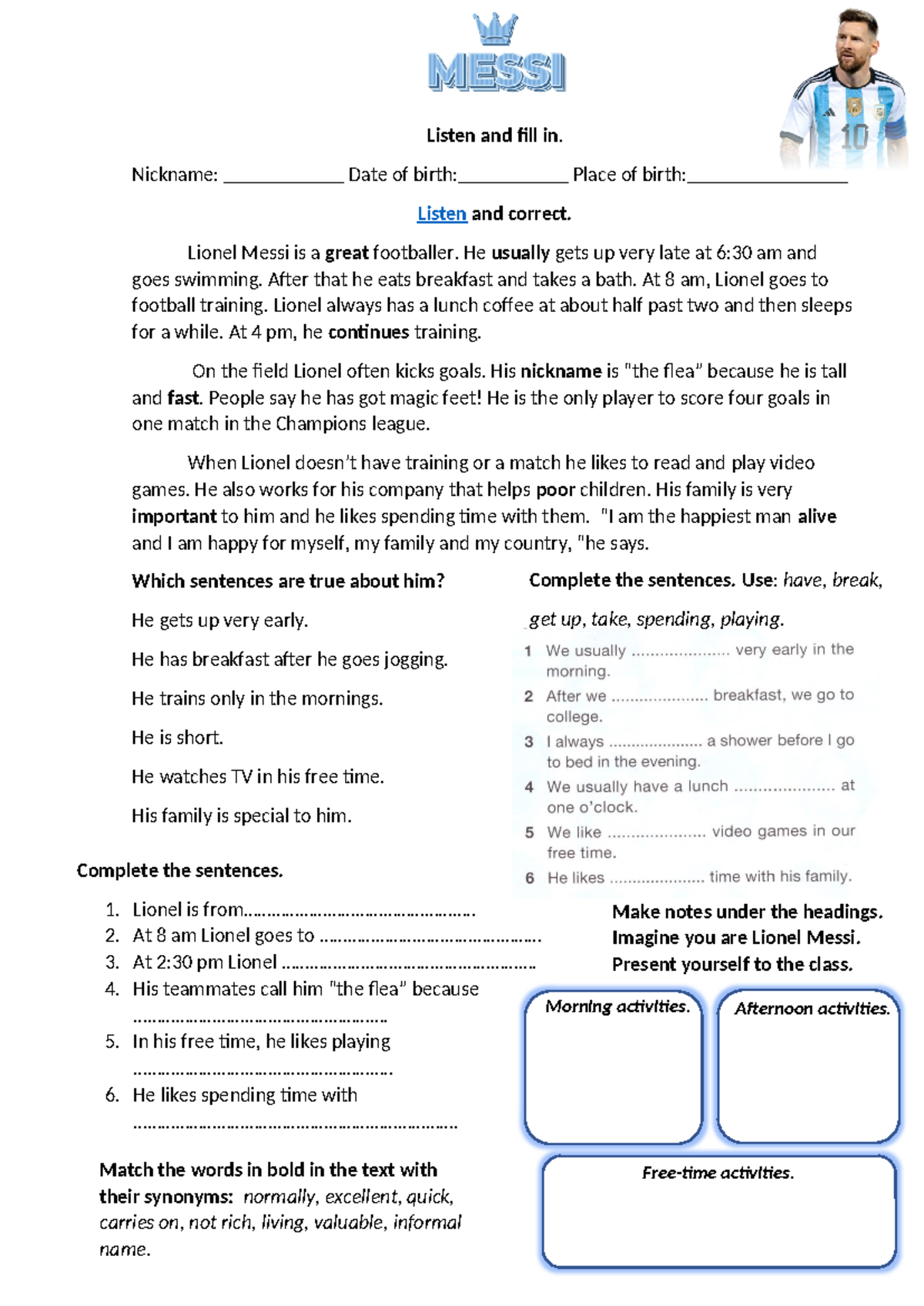 Lionel Messi: Reading Comprehension on Present Simple Tense - Studocu