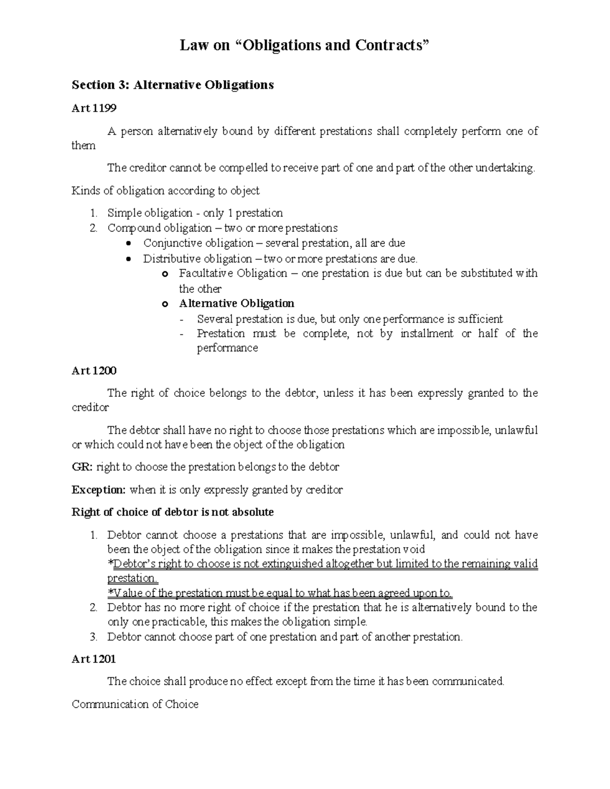 Alternative Obligations: A Comprehensive Overview for OBLICON - Studocu