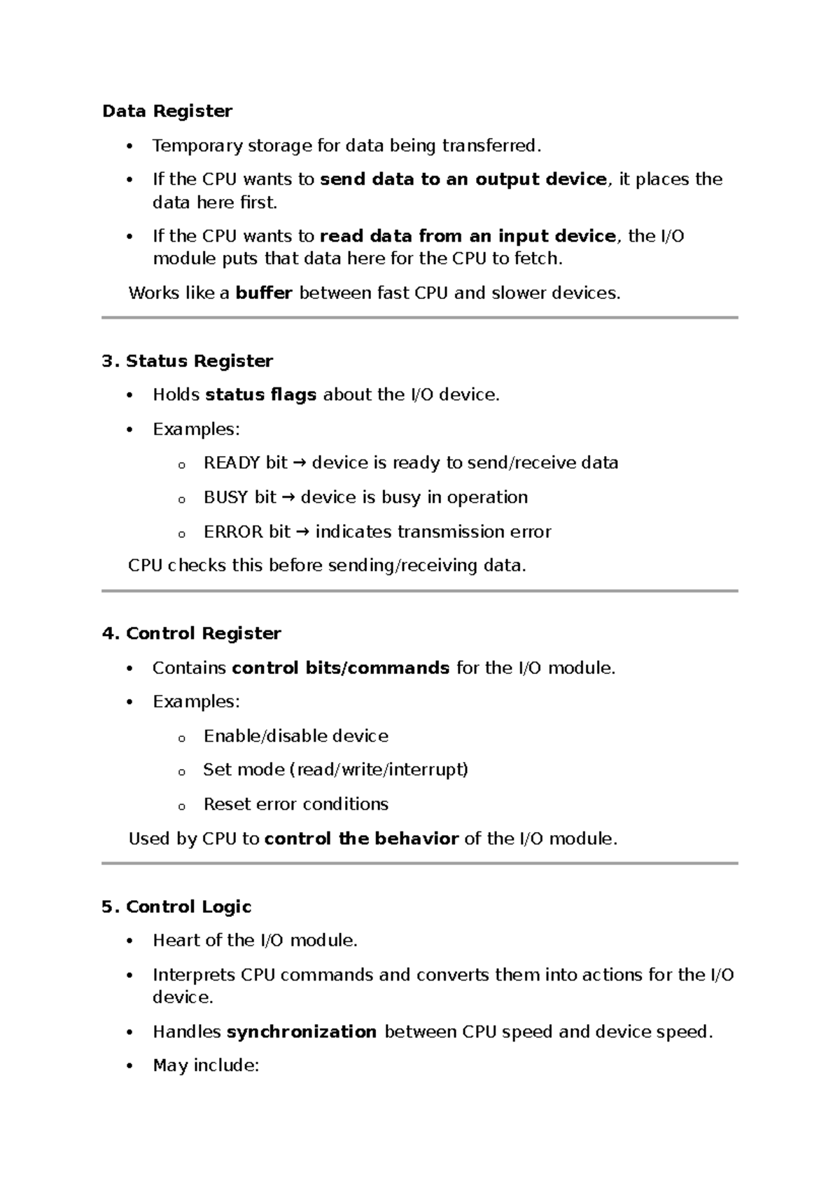 IO Module Interface: Data Register, Status Register & Control Logic ...