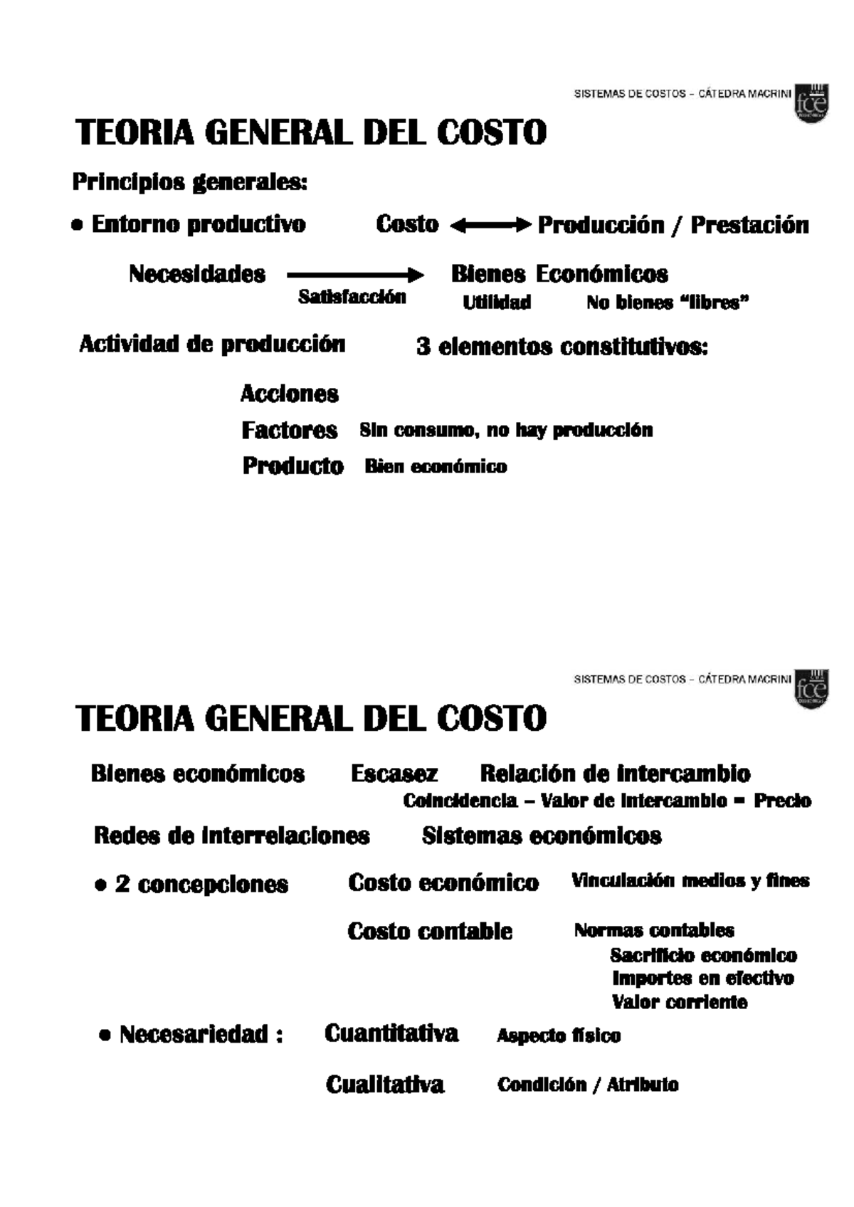 Teoría General del Costo - Cátedra Macrini (Sistemas de Costos) - Studocu