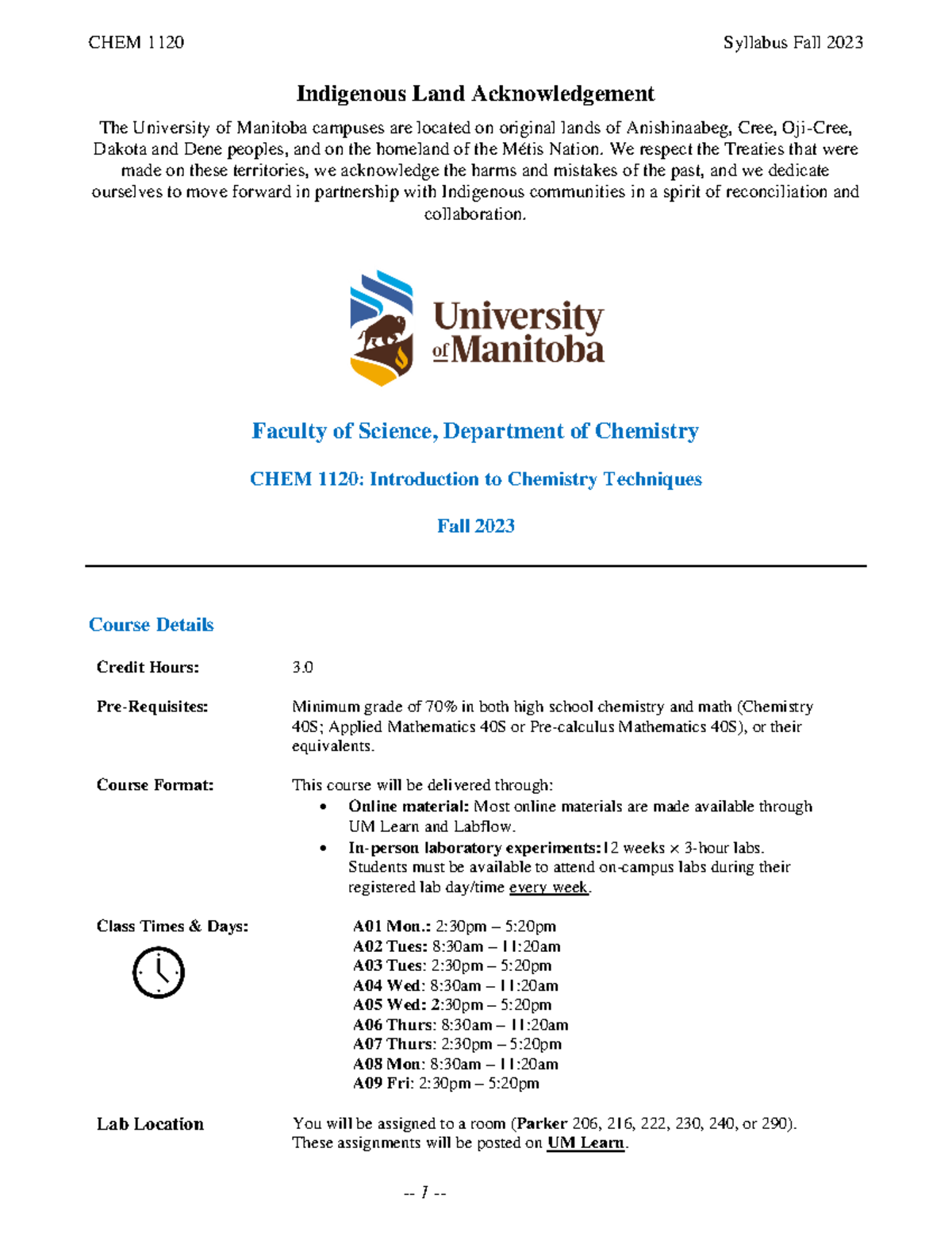 CHEM 1120 Fall 2023 - Syllabus & Course Overview for Intro to Chemistry ...