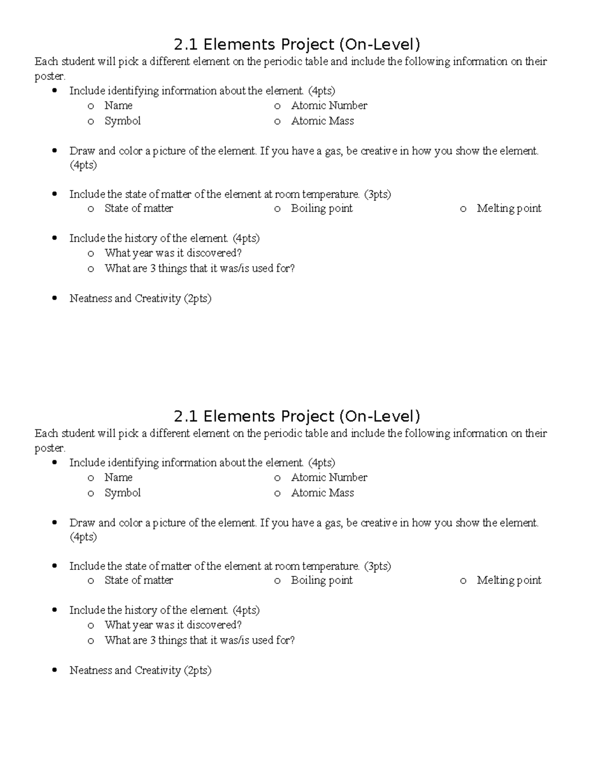 2.1 On-Level Elements Project Guidelines and Requirements - Studocu
