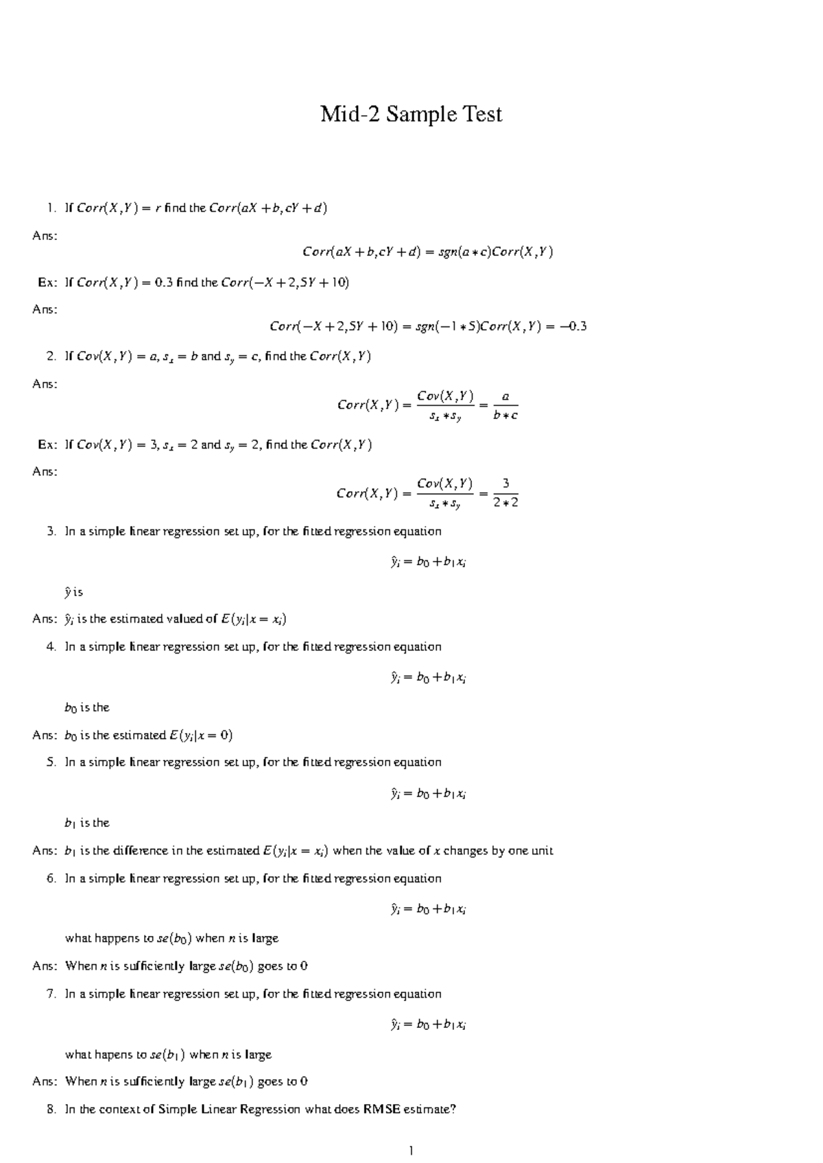 Midterm 2 Sample Test Correlation And Regression Analysis Studocu