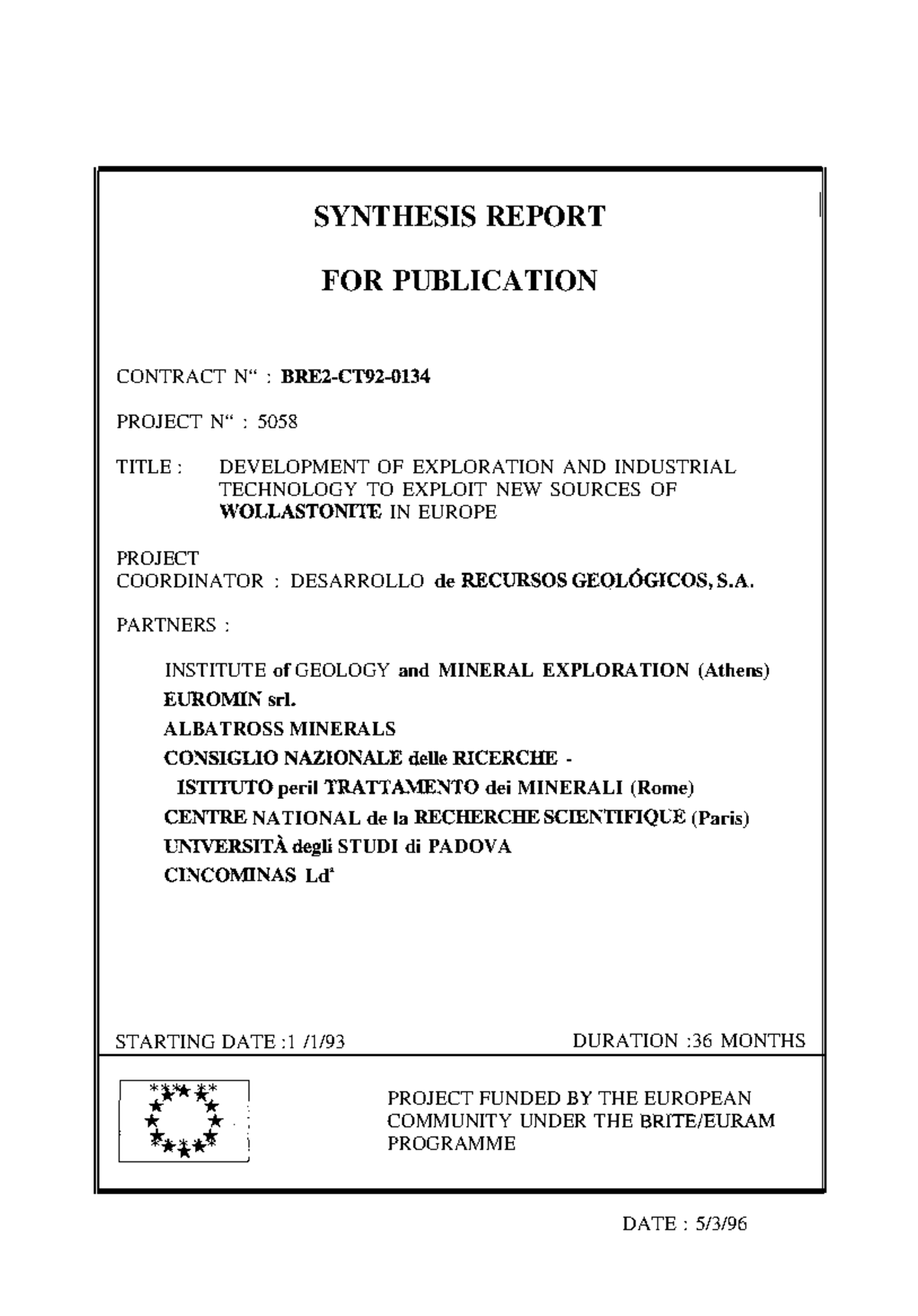 Synthesis Report on Wollastonite Exploration Tech (Brite-Euram II ...