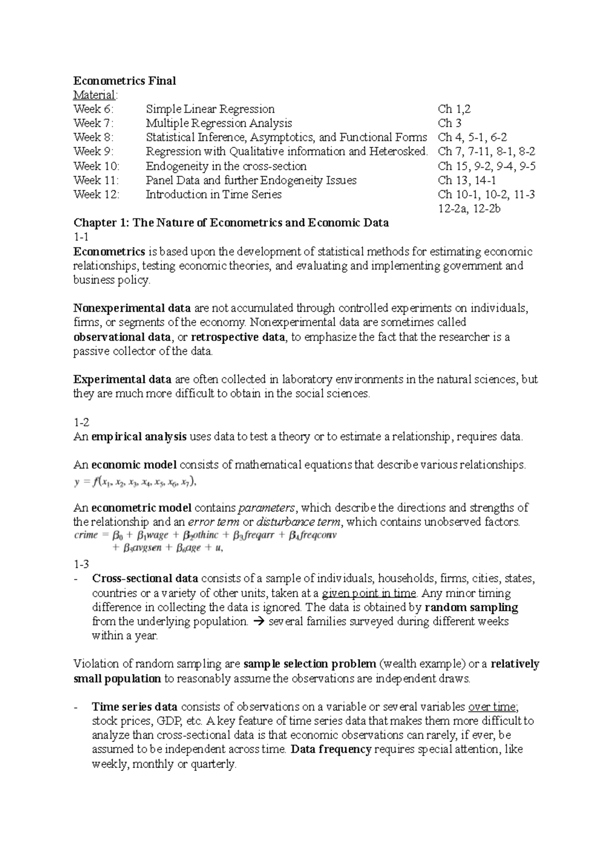 Econometrics SV Final Exam: Regression and Inference Concepts - Studeersnel