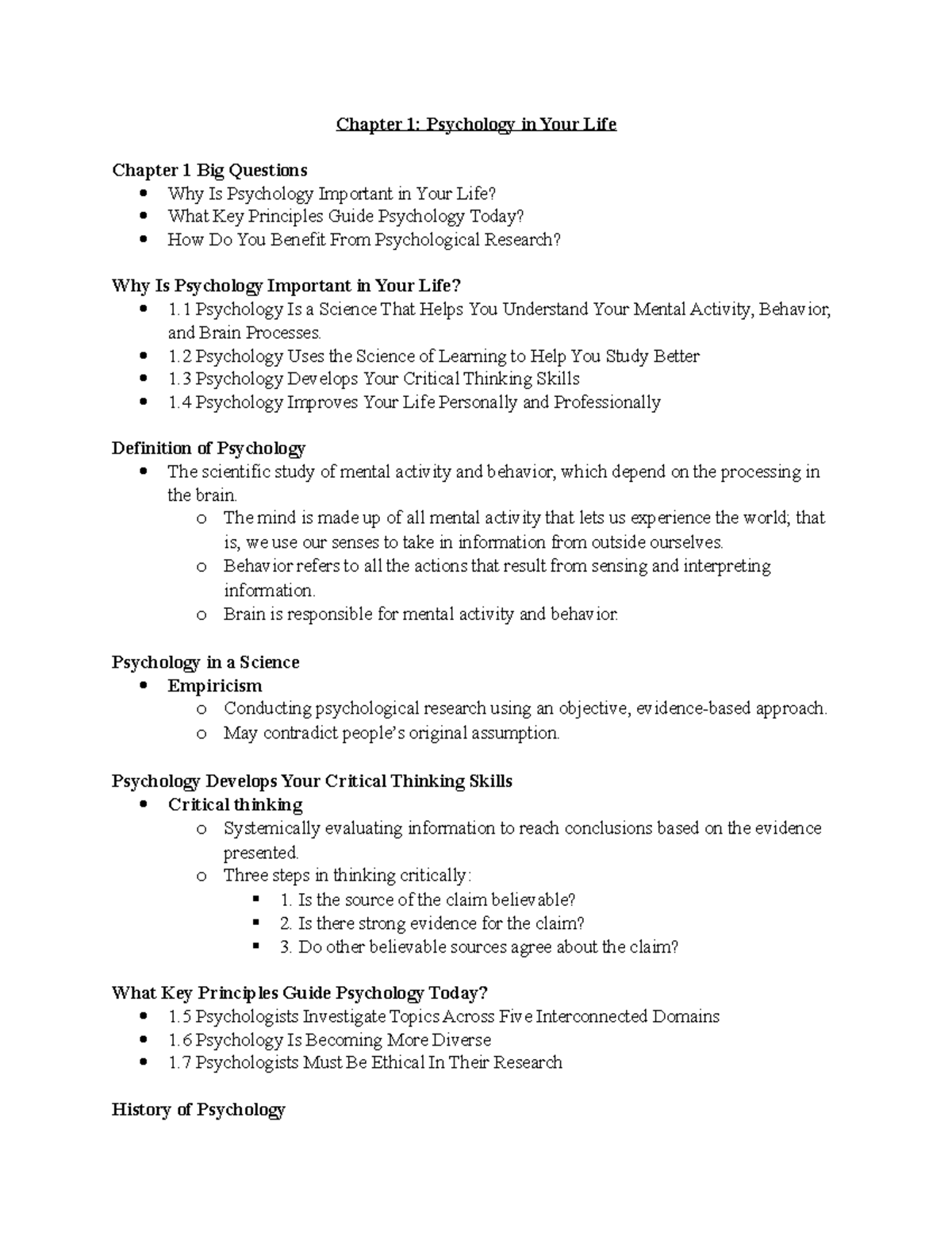 Psychology 101: Chapter 1 Notes on Key Concepts and Principles - Studocu