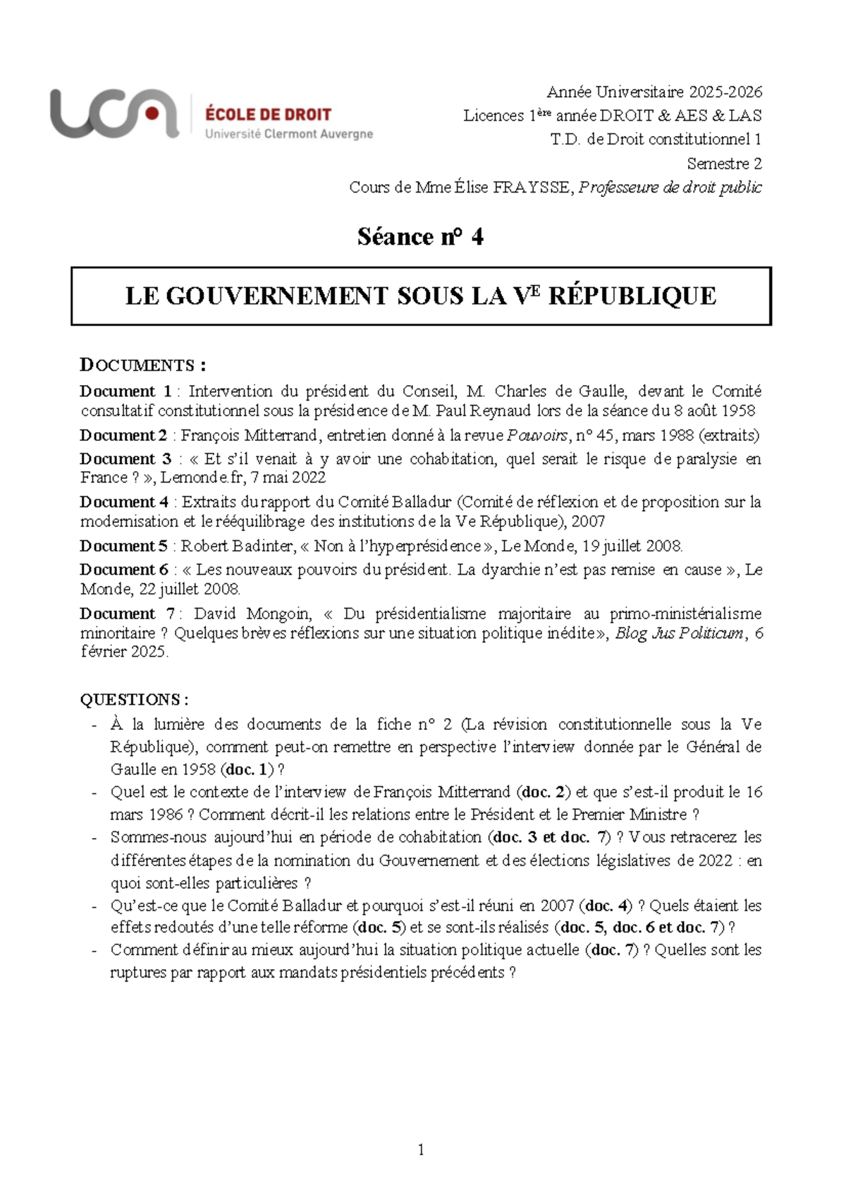 Fiche 4 : Le Gouvernement sous la Ve République - Droit Constitutionnel ...