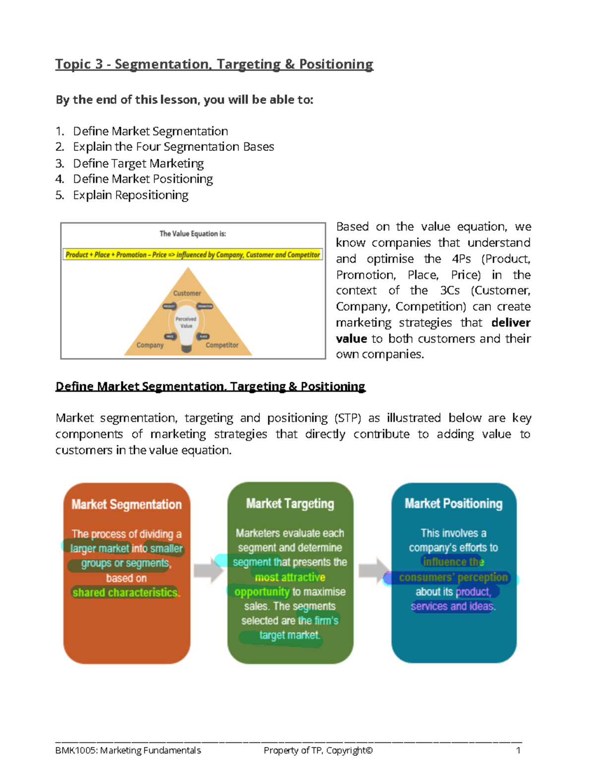 3. Summary Notes - Segmentation, Targeting & Positioning (MKT 101 ...