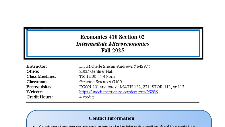 ECON 410: Intermediate Microeconomics Syllabus - Fall 2025 - Studocu